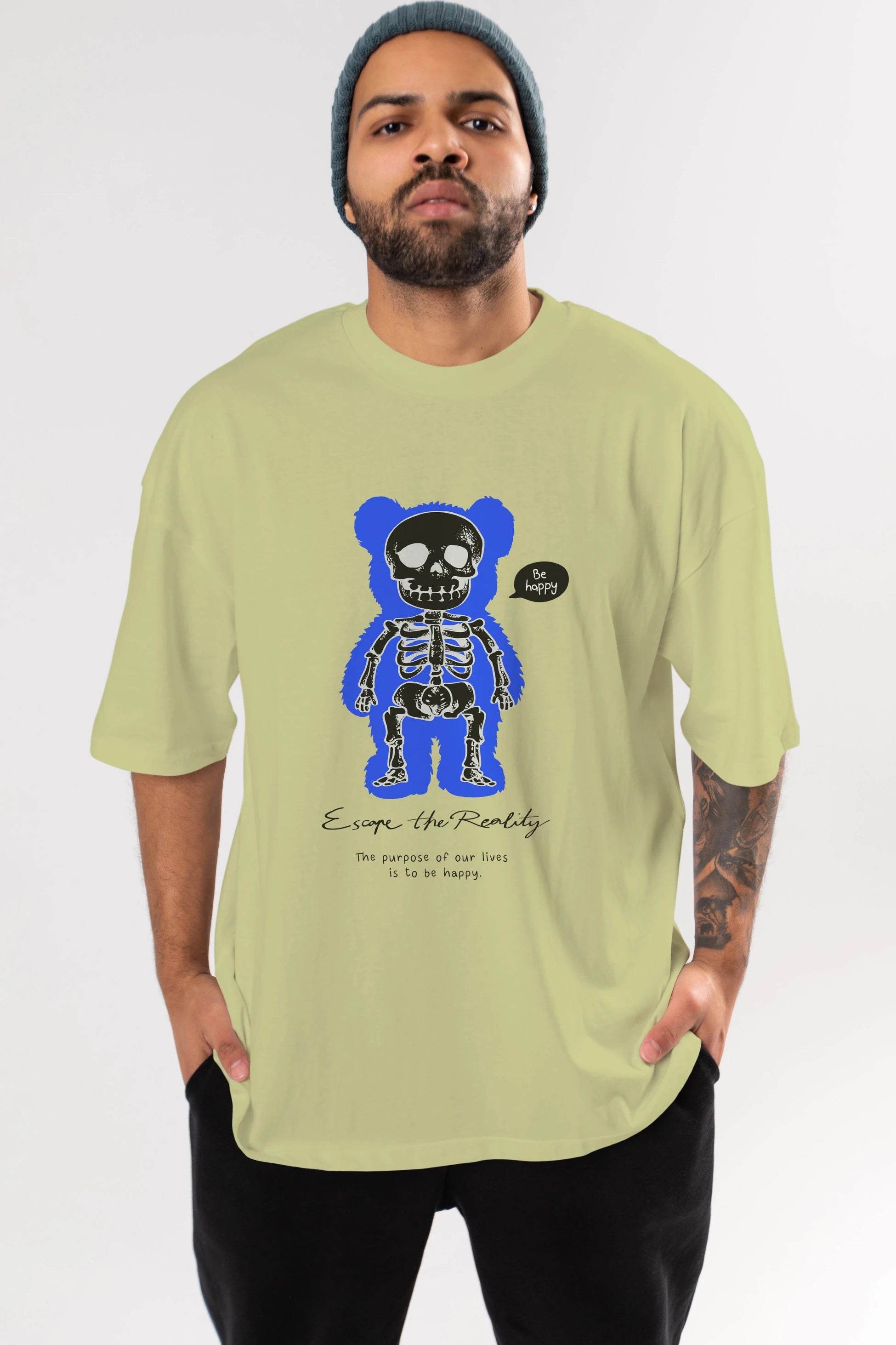 Be Happy Bear Ön Baskılı Oversize t-shirt Erkek Kadın Unisex
