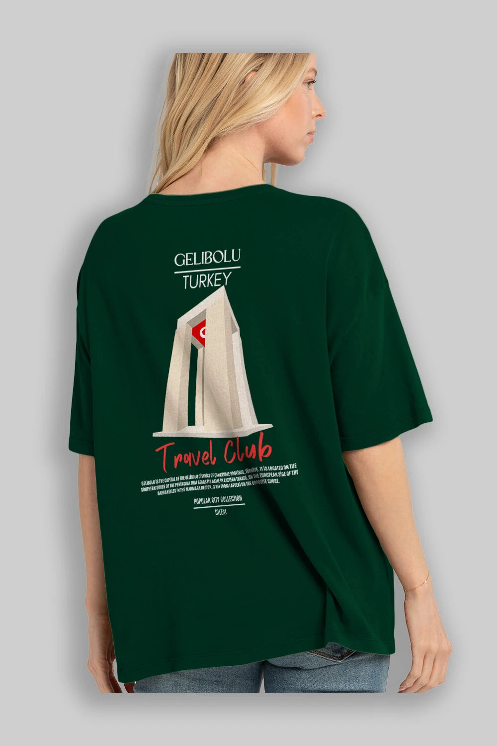 Gelibolu Turkey Arka Baskılı Oversize t-shirt Erkek Kadın Pamuk Bisiklet Yaka tişort
