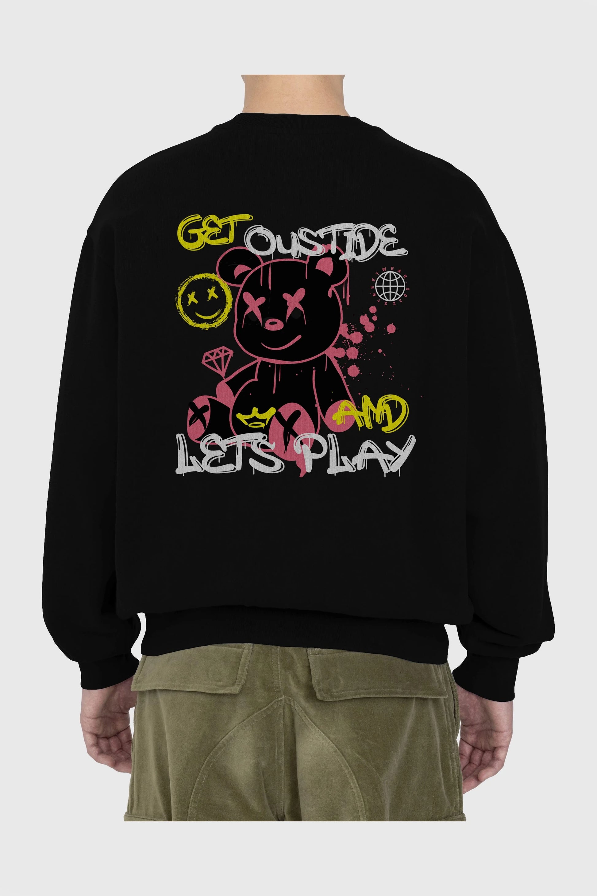Get Outside Bear Arka Baskılı Oversize Sweatshirt Erkek Kadın Unisex