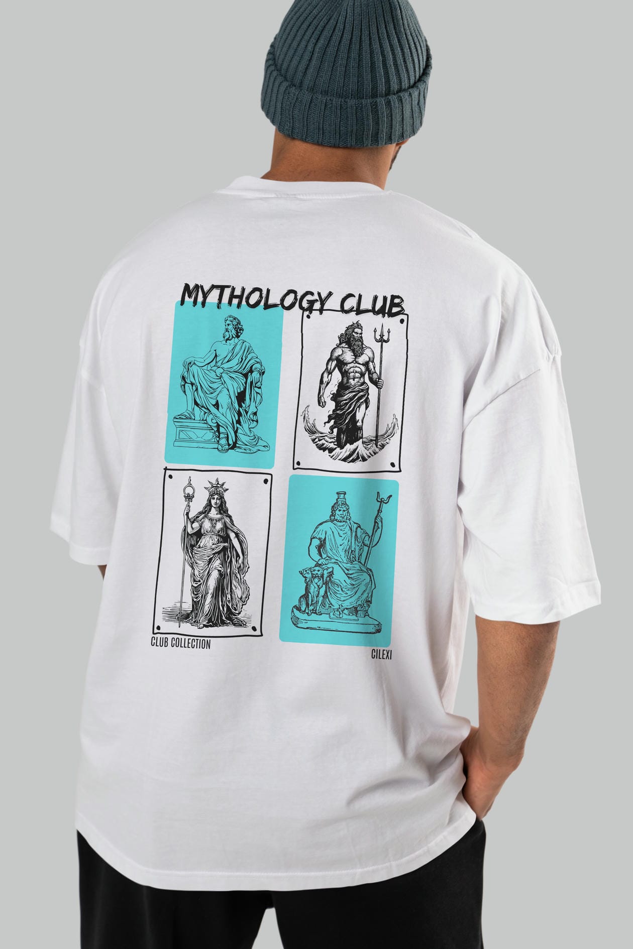 Mythology Club Arka Baskılı Oversize t-shirt Erkek Kadın %100 Pamuk Bisiklet Yaka tişort