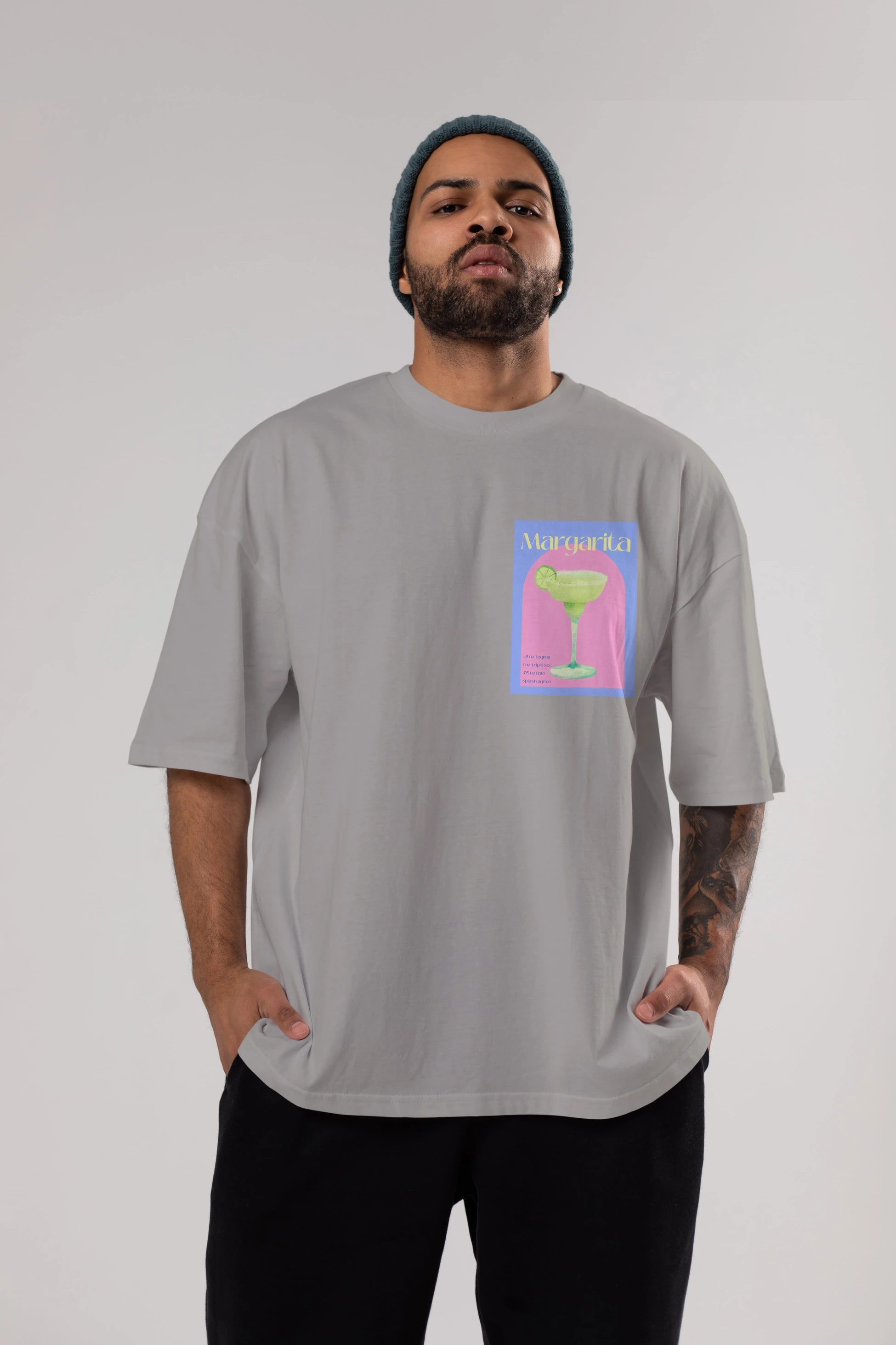 Margarita 6 Ön Sol Baskılı Oversize t-shirt Erkek Kadın Unisex %100 Pamuk Bisiklet Yaka tişort