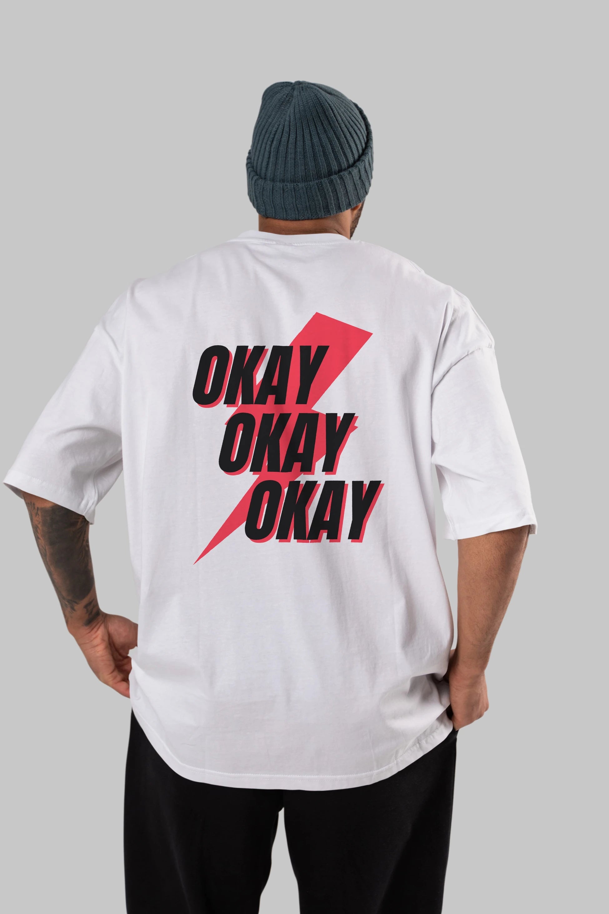 Okay Arka Baskılı Oversize t-shirt Erkek Kadın Unisex
