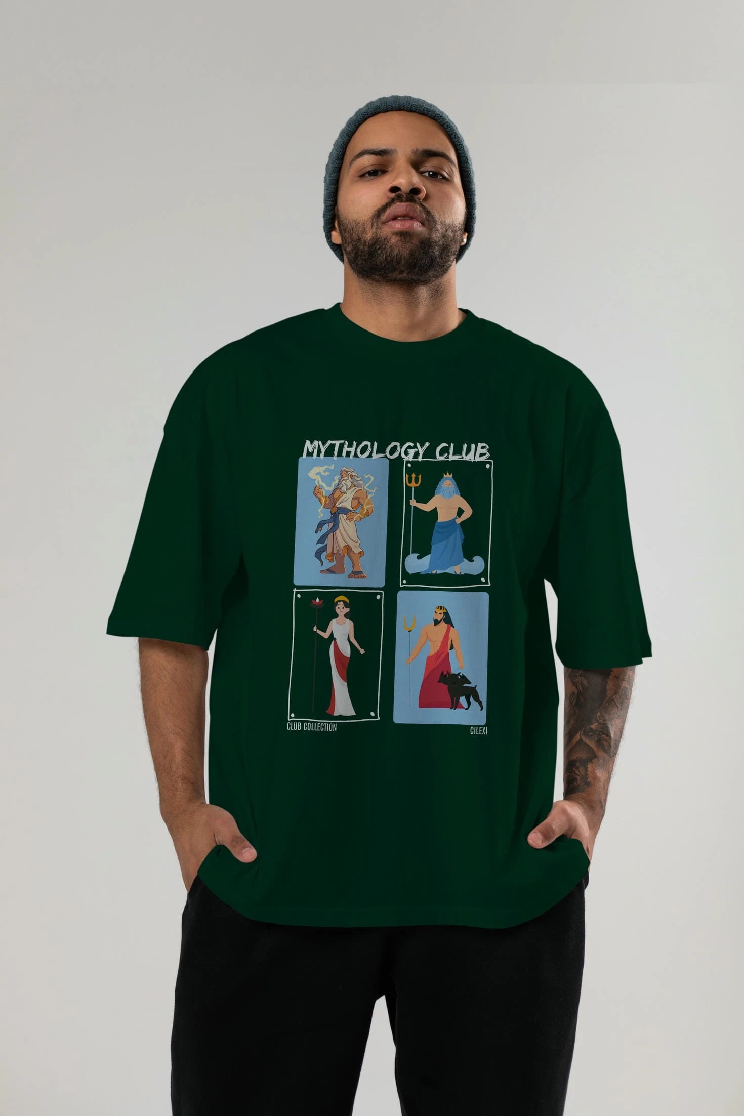 Mythology Club 2 ön Baskılı Oversize t-shirt Erkek Kadın %100 Pamuk Bisiklet Yaka tişort