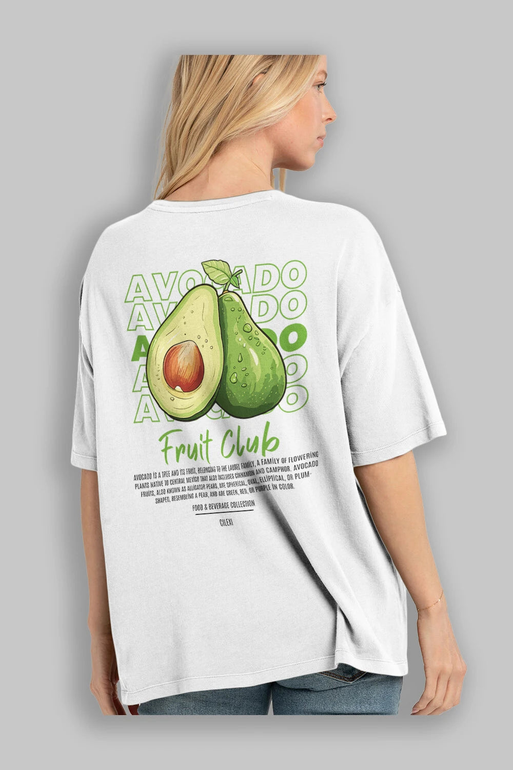 Avocado Arka Baskılı Oversize t-shirt Erkek Kadın Pamuk Bisiklet Yaka tişort