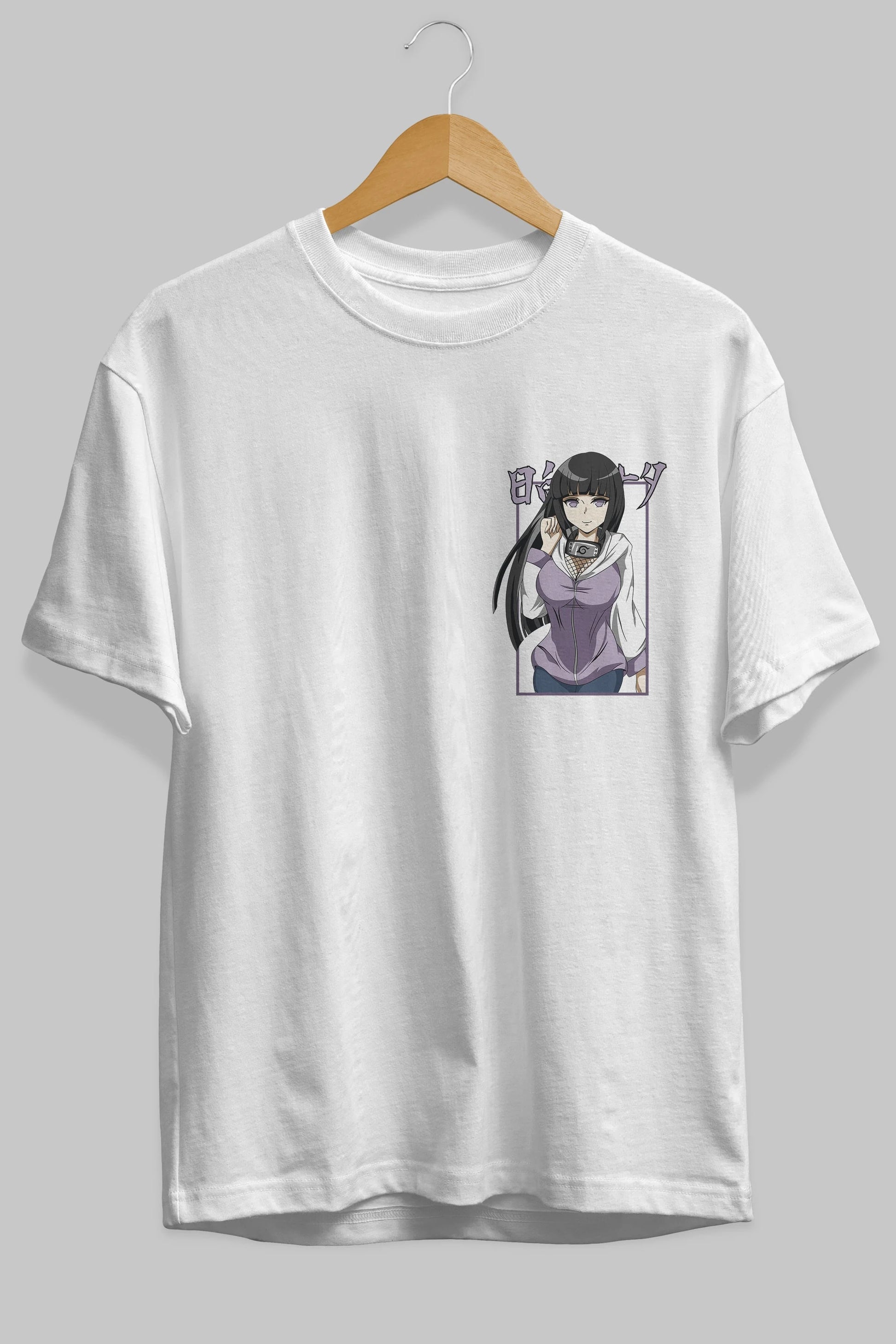 Hinata NARUTO Ön Sol Baskılı Oversize t-shirt Erkek Kadın Unisex %100 Pamuk Bisiklet Yaka tişort