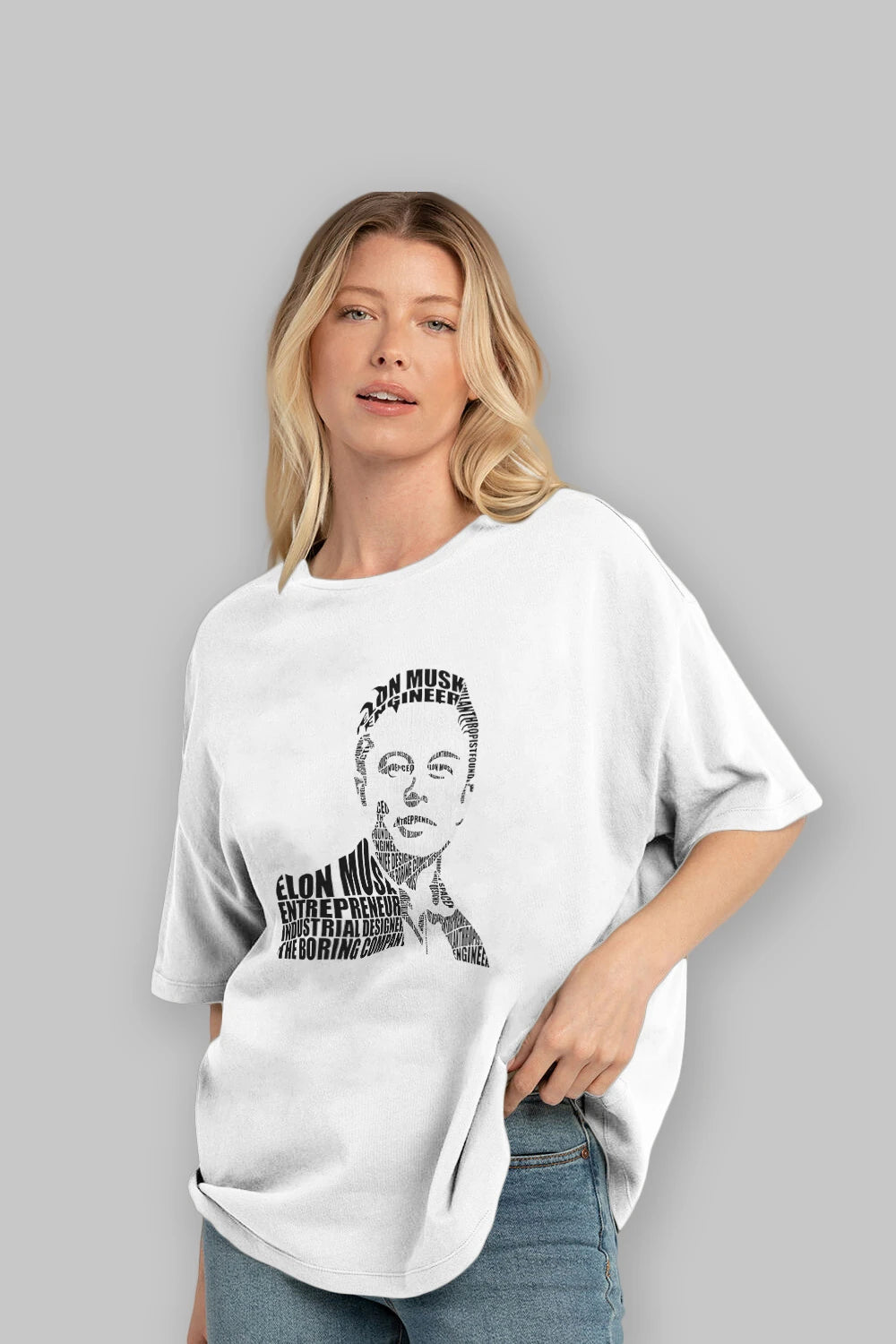 Elon Musk Calligram Ön Baskılı Oversize t-shirt %100 pamuk Erkek Kadın Unisex