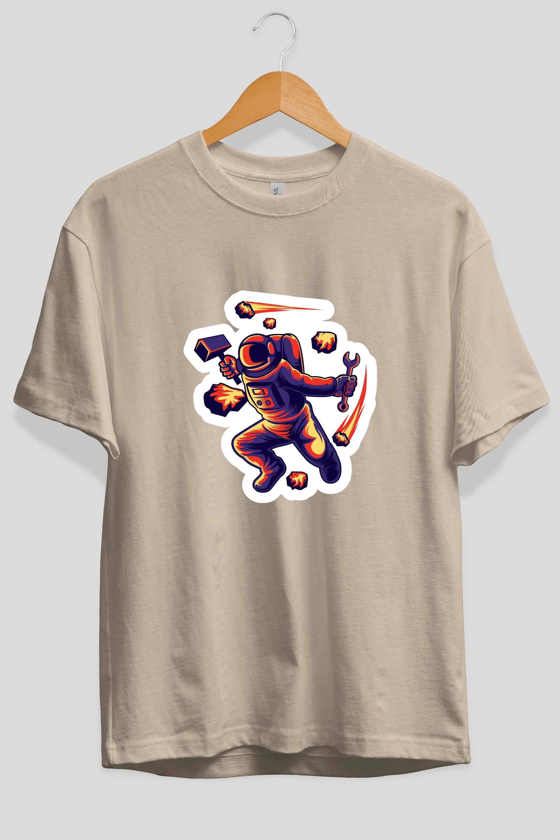 Astronaut Block Meteor Sticker Ön Baskılı Oversize t-shirt Erkek Kadın Unisex