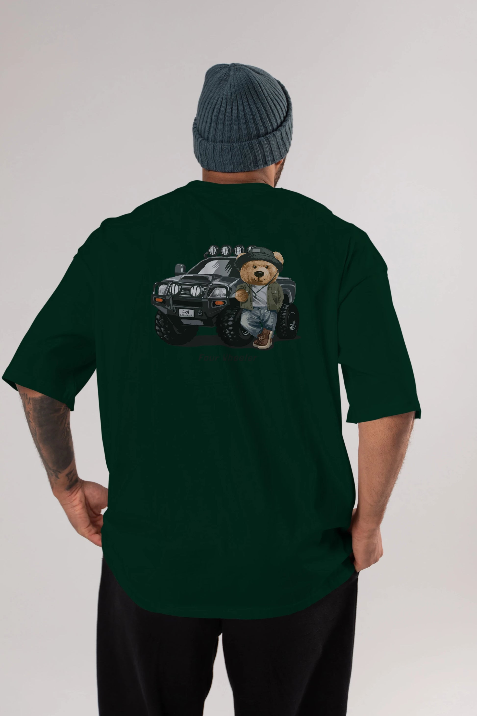 Teddy Bear Off Road Arka Baskılı Oversize t-shirt Erkek Kadın Unisex %100 Pamuk