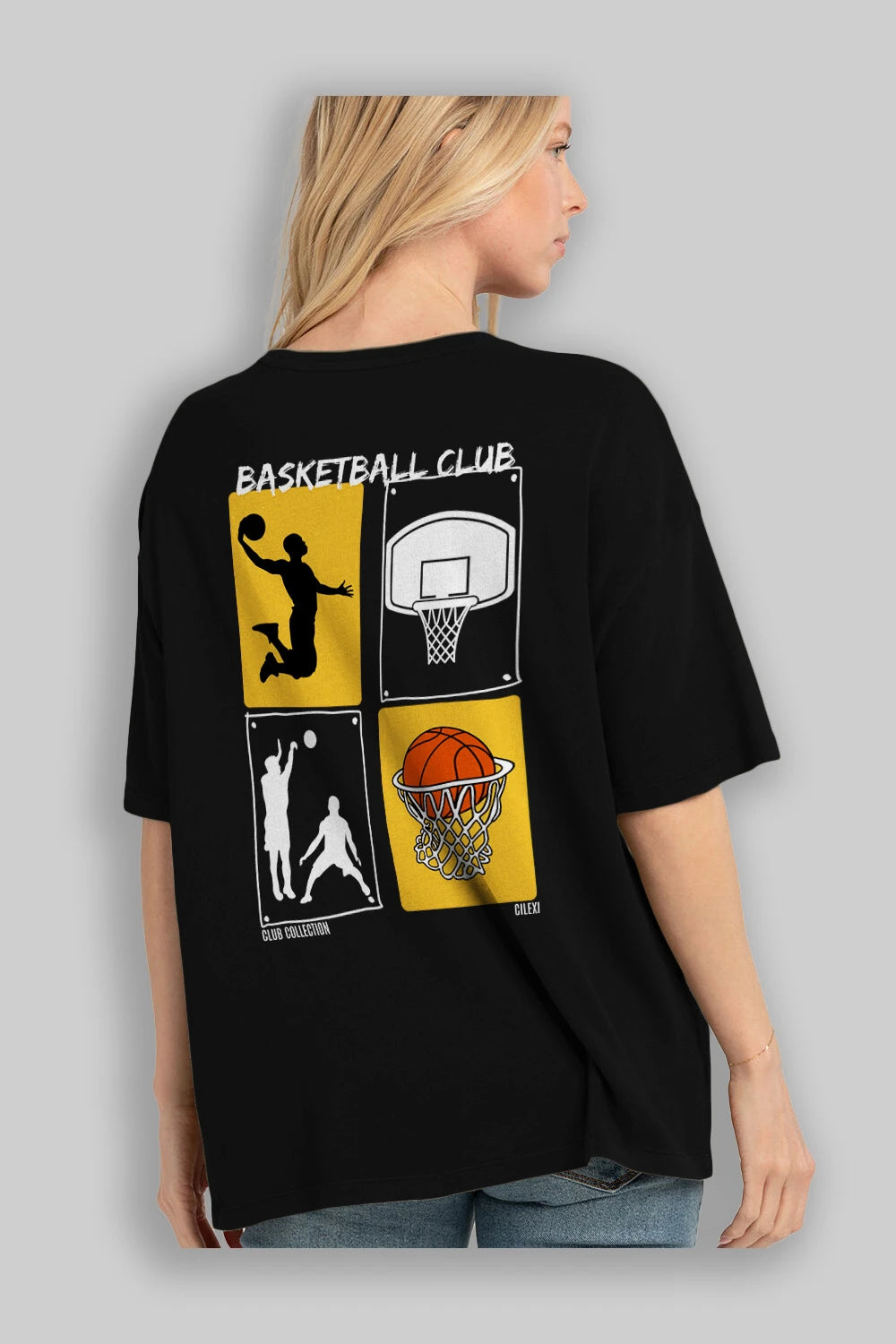 Basketball Club Arka Baskılı Oversize t-shirt Erkek Kadın %100 Pamuk Bisiklet Yaka tişort