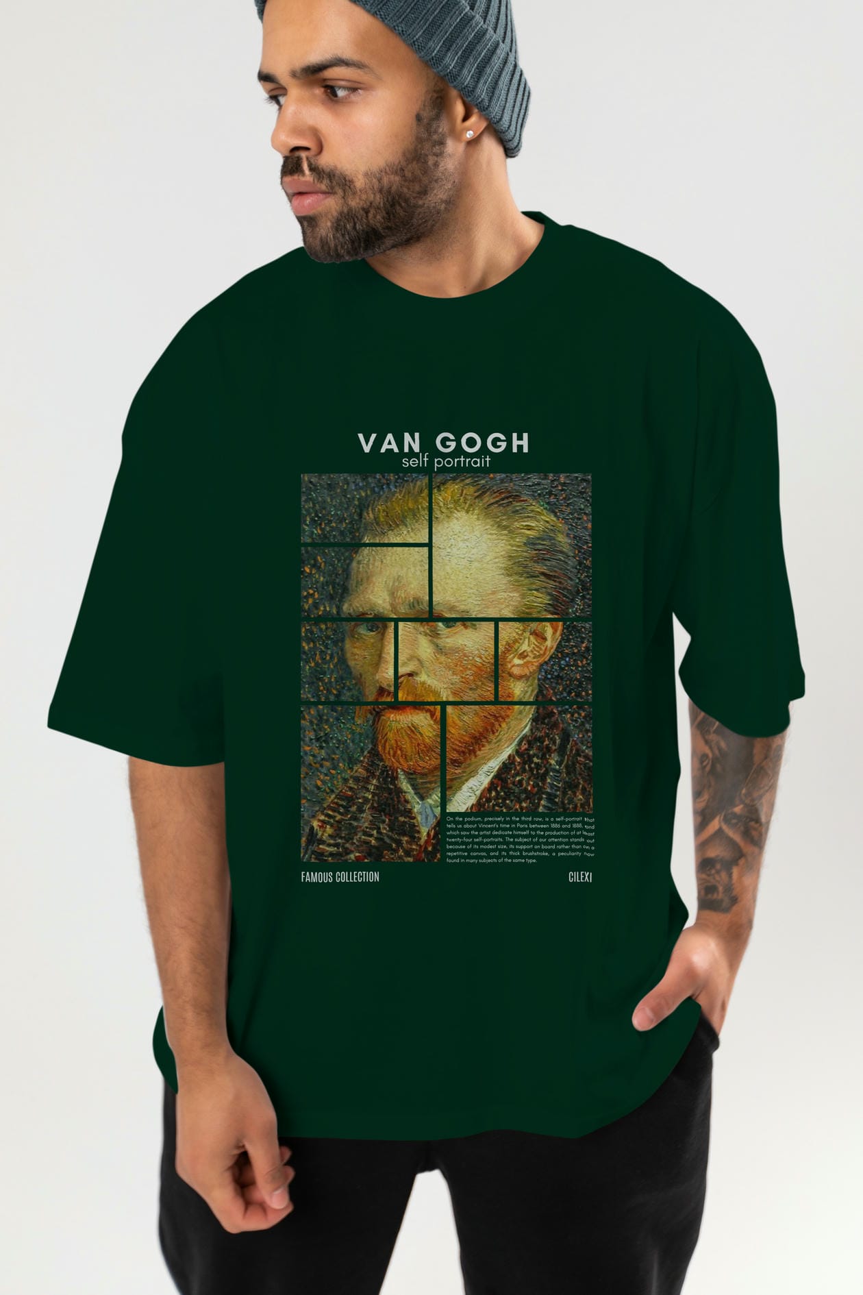 Van Gogh Self Portrait ön Baskılı Oversize t-shirt Erkek Kadın Bisiklet Yaka Pamuk tişort