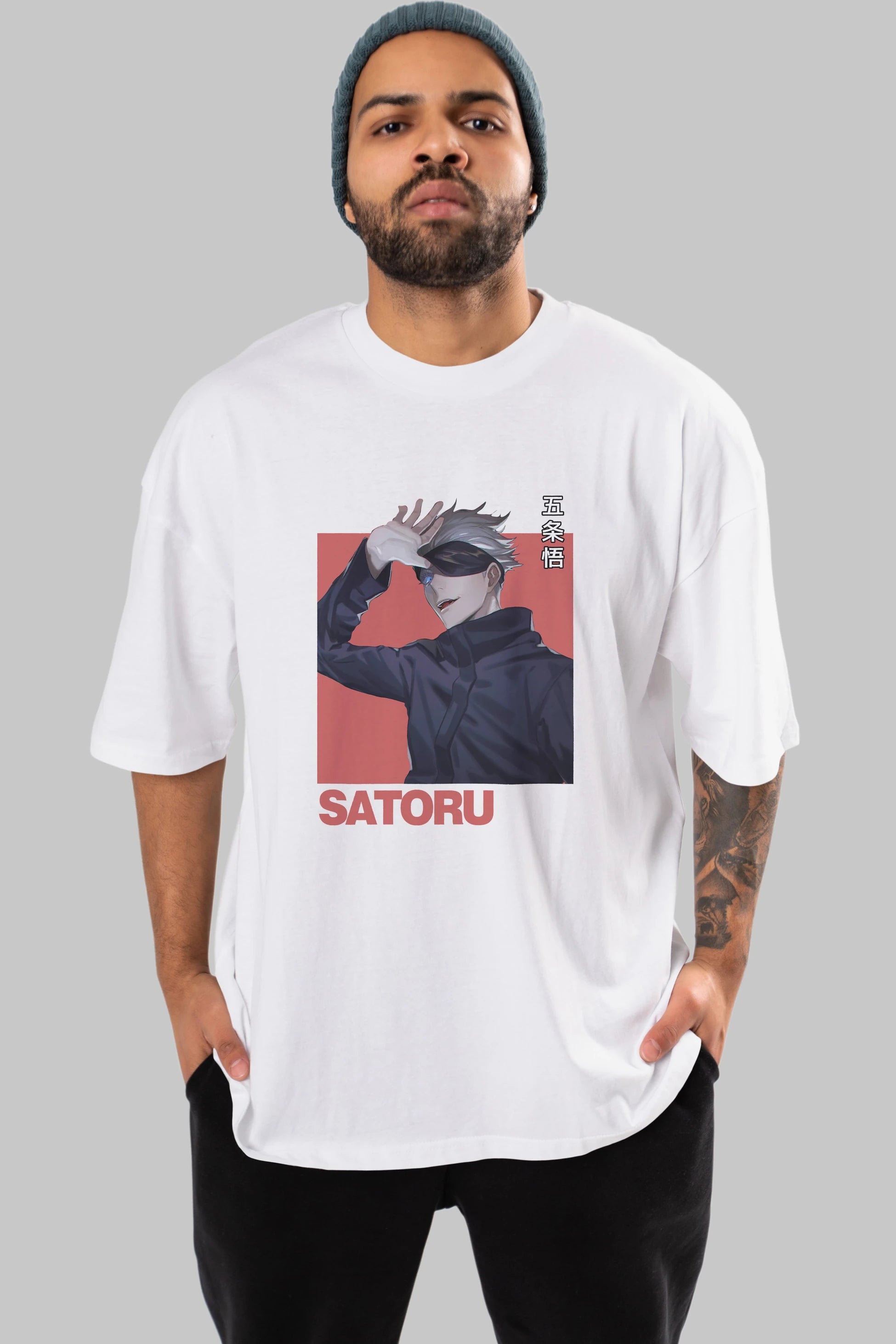 SATORU GOJO 2 Anime Ön Baskılı Oversize t-shirt %100 pamuk Erkek Kadın Unisex