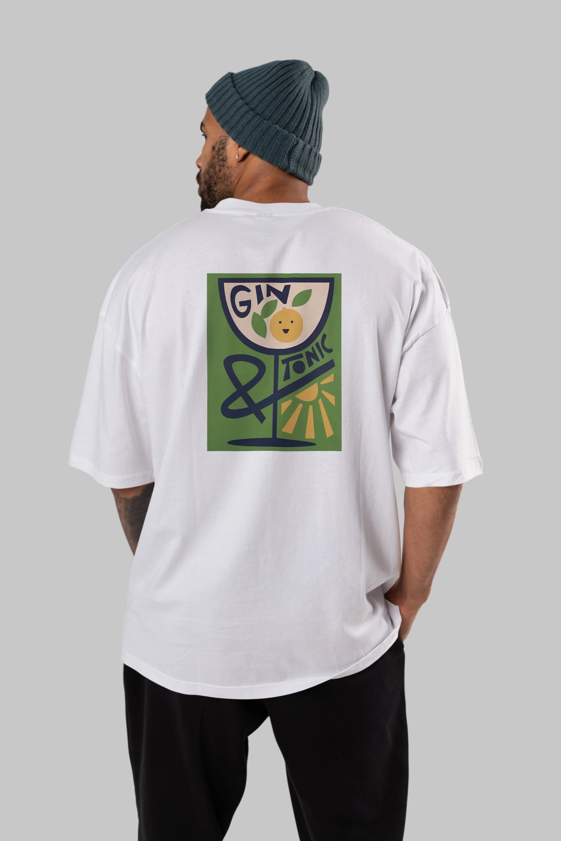Gin Tonic 3 Arka Baskılı Oversize t-shirt Erkek Kadın Unisex %100 Pamuk Bisiklet Yaka tişort