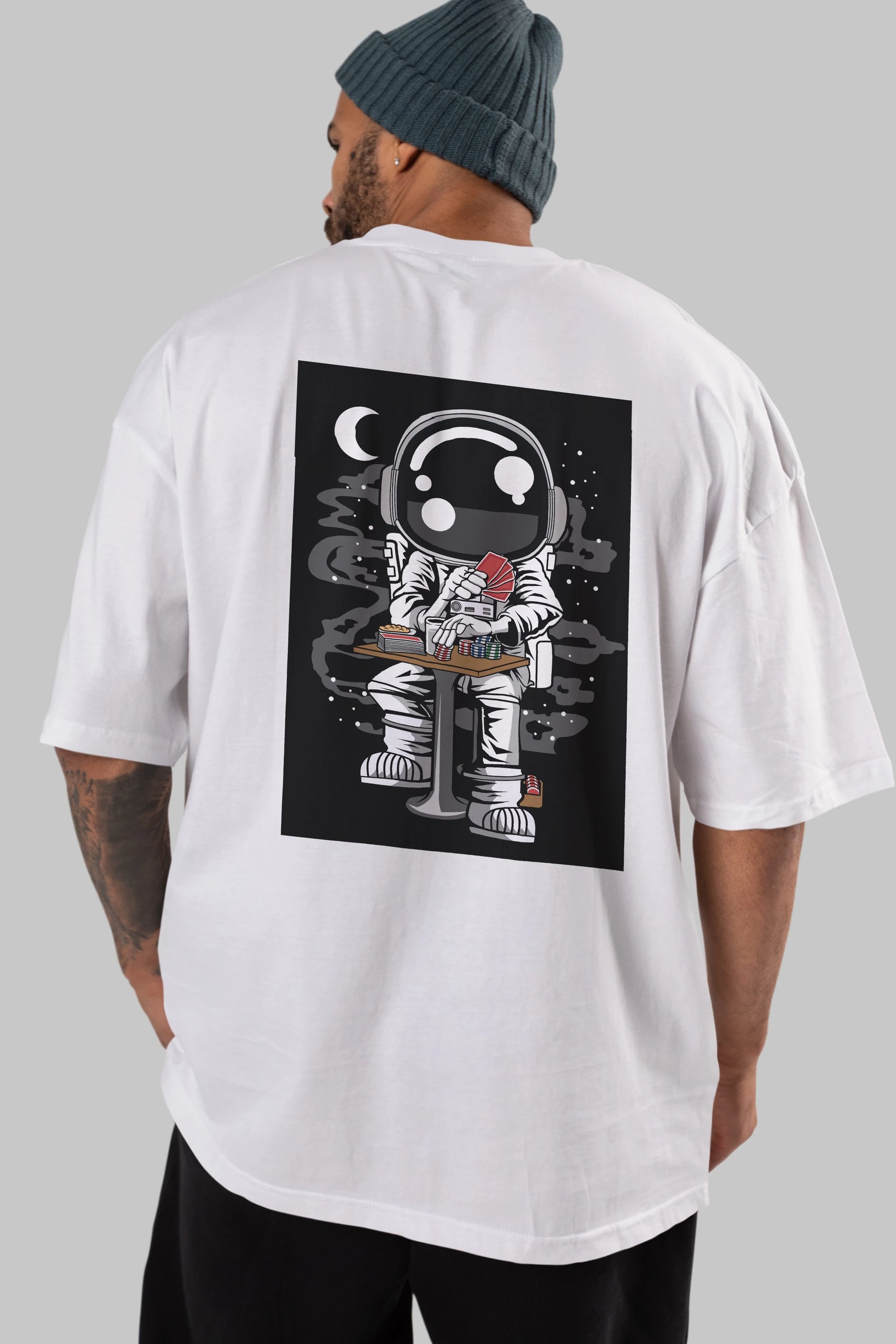 Astronaut Gambler Arka Baskılı Oversize t-shirt Erkek Kadın Unisex