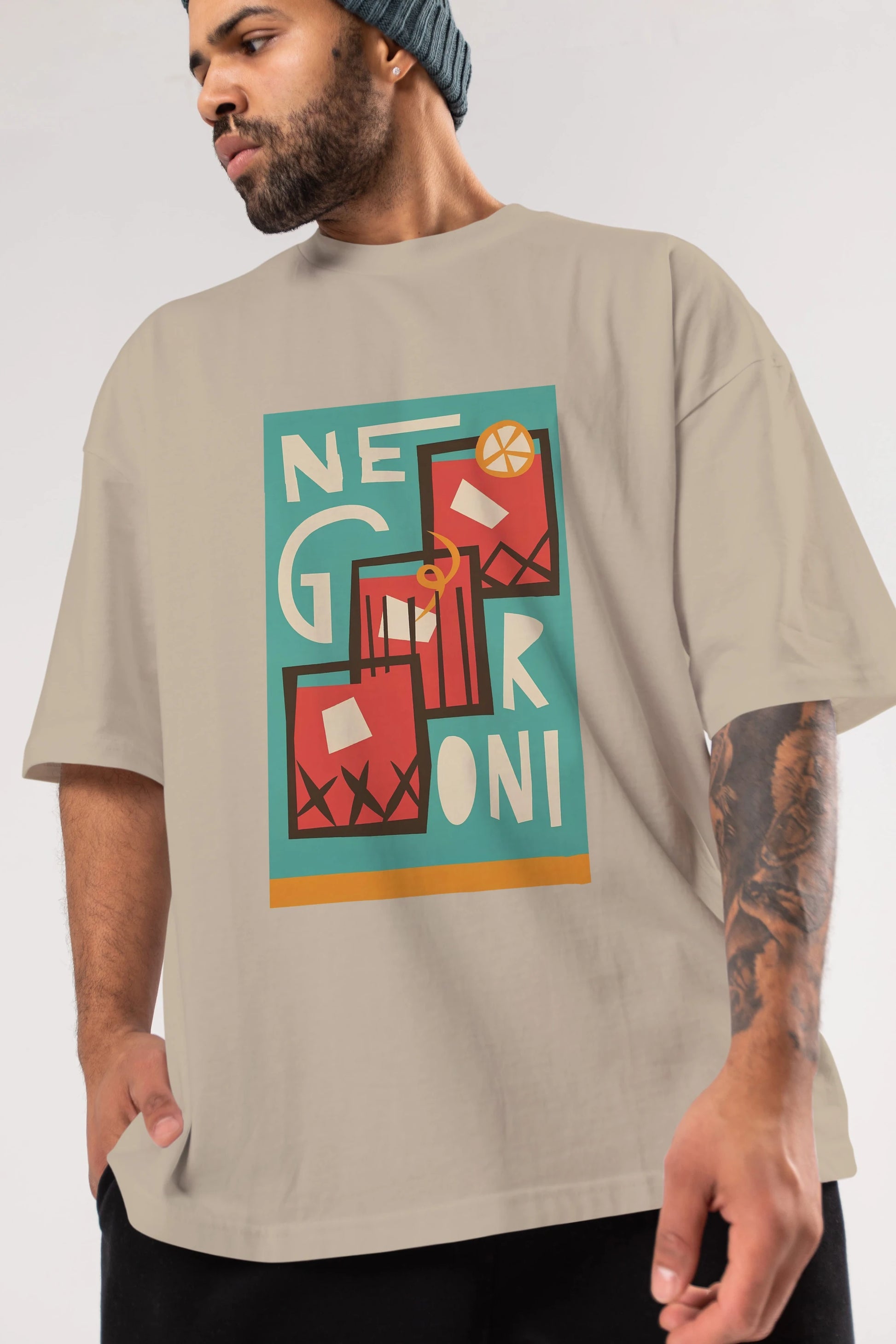 Negroni 3 Ön Baskılı Oversize t-shirt Erkek Kadın Unisex %100 Pamuk Bisiklet Yaka tişort