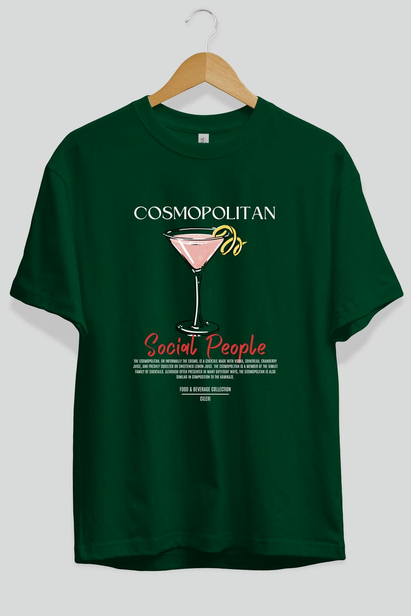 Cosmopolıtan Kokteyl Serisi ön Baskılı Oversize t-shirt Erkek Kadın %100 Pamuk Bisiklet Yaka tişort
