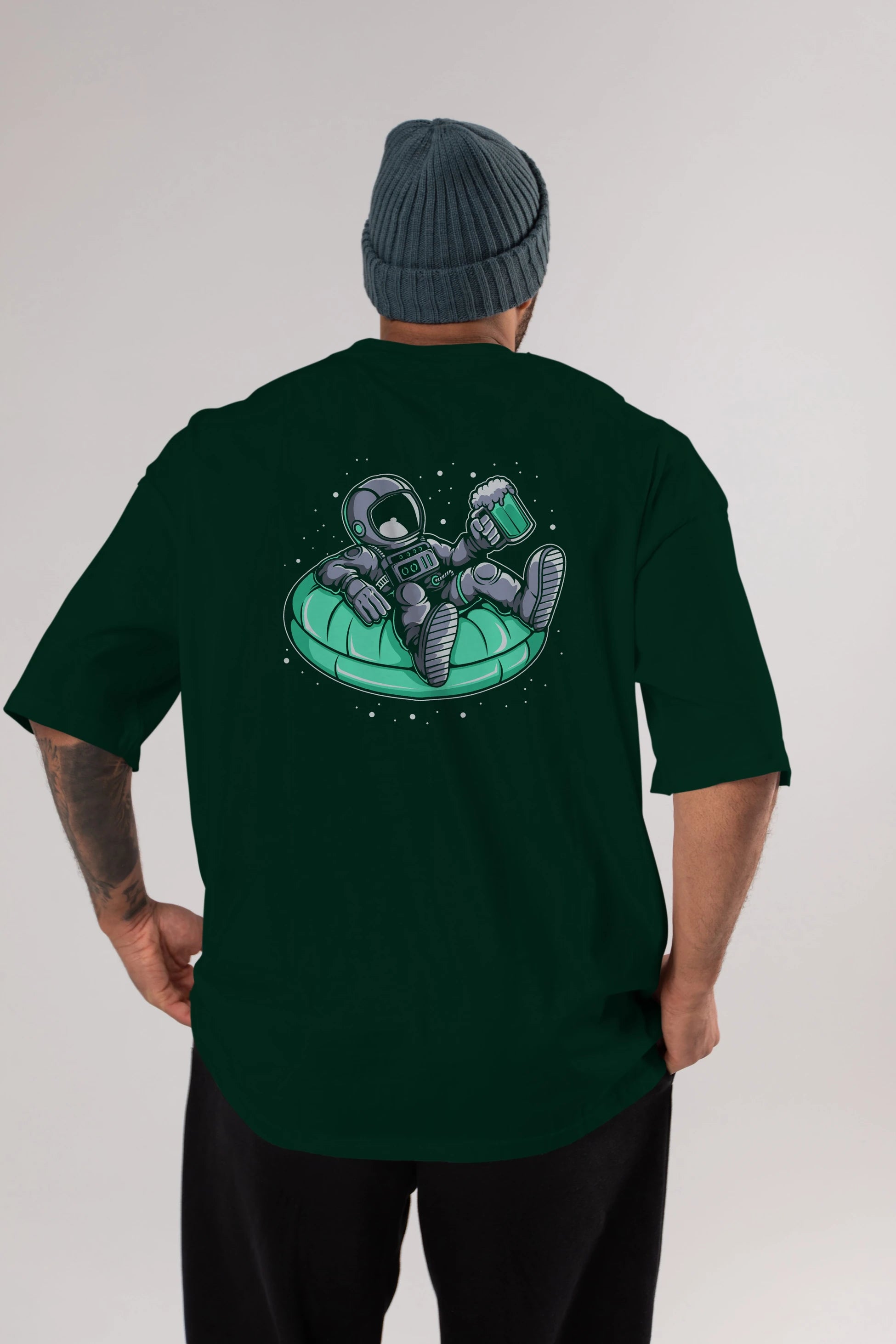 Astronaut Pool Float Arka Baskılı Oversize t-shirt Erkek Kadın Unisex