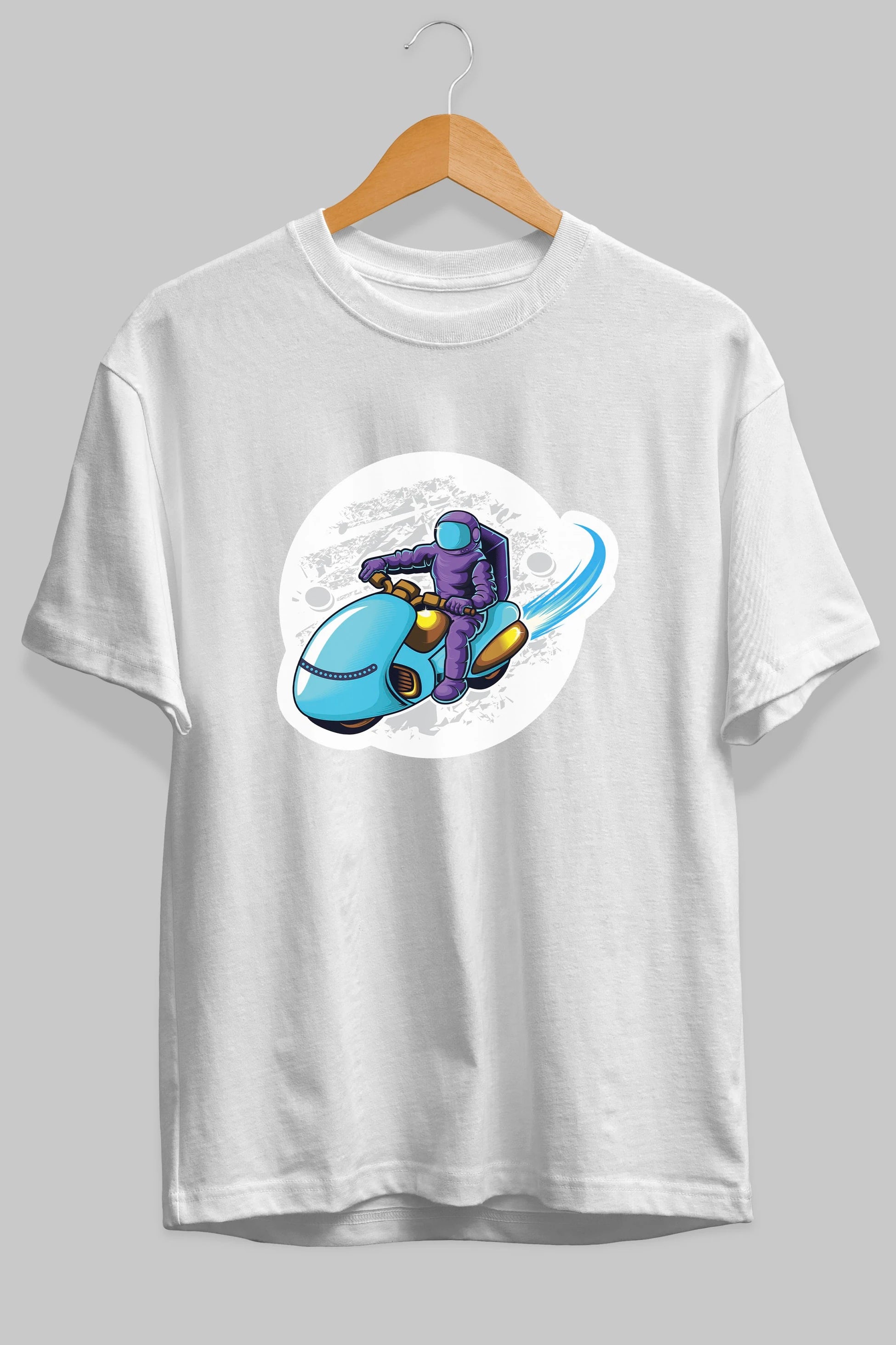 Astrorider in Space Sticker Ön Baskılı Oversize t-shirt Erkek Kadın Unisex