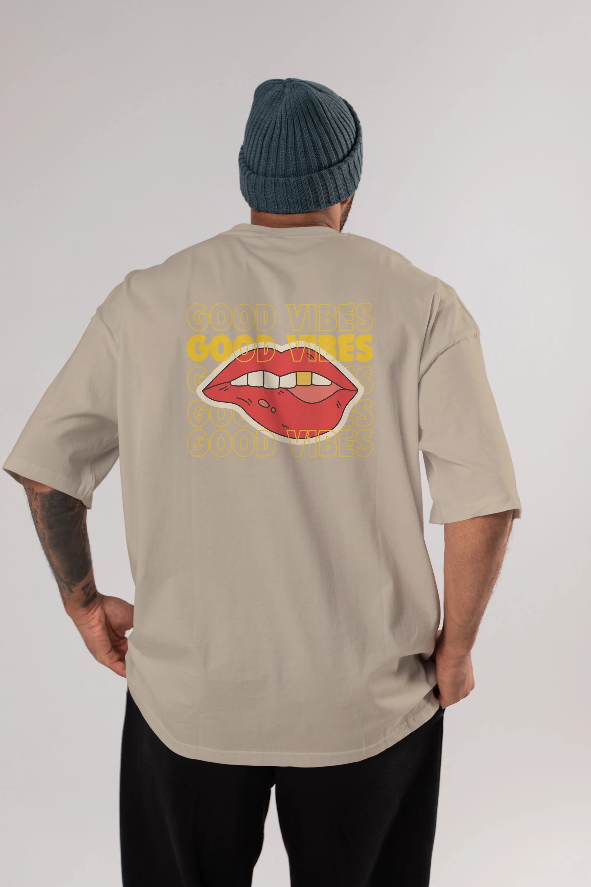 Good Vibes Yazılı 2 Arka Baskılı Oversize t-shirt Erkek Kadın Unisex