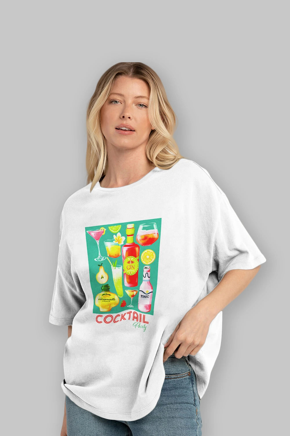 Cocktail Party 2 Ön Baskılı Oversize t-shirt Erkek Kadın Unisex %100 Pamuk Bisiklet Yaka tişort