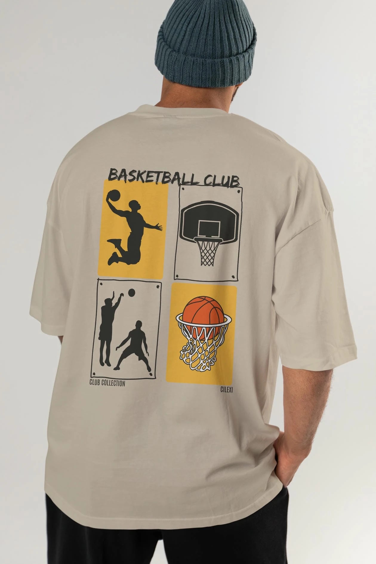 Basketball Club Arka Baskılı Oversize t-shirt Erkek Kadın %100 Pamuk Bisiklet Yaka tişort