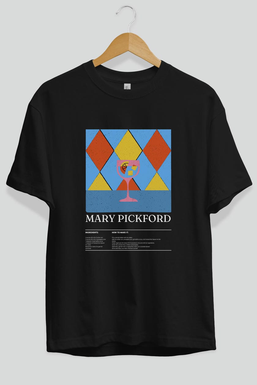 Mary Pickford Kokteyl Ön Baskılı Oversize t-shirt Erkek Kadın %100 Pamuk Bisiklet Yaka tişort