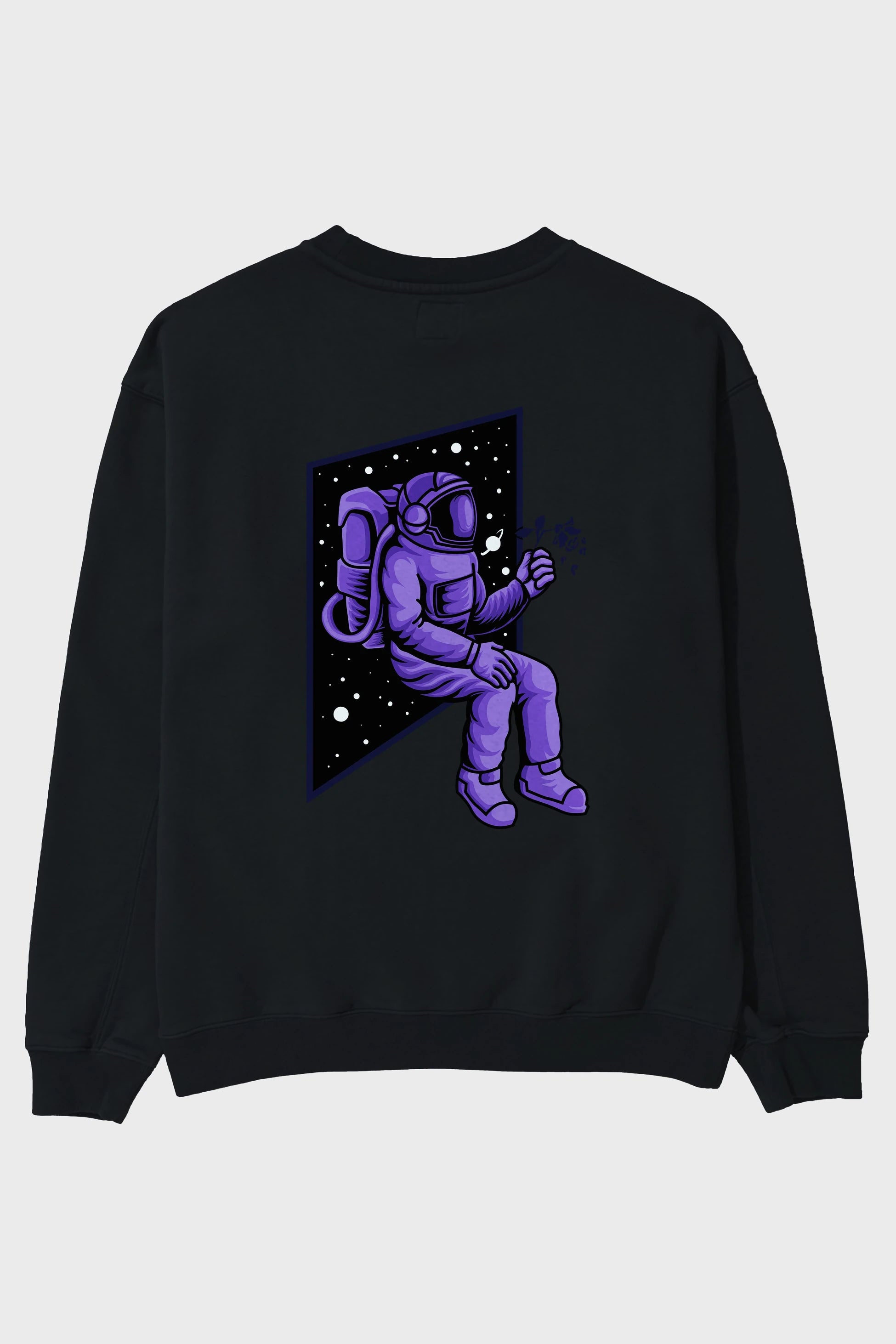 Astronaut holding black rose Arka Baskılı Oversize Sweatshirt Erkek Kadın Unisex