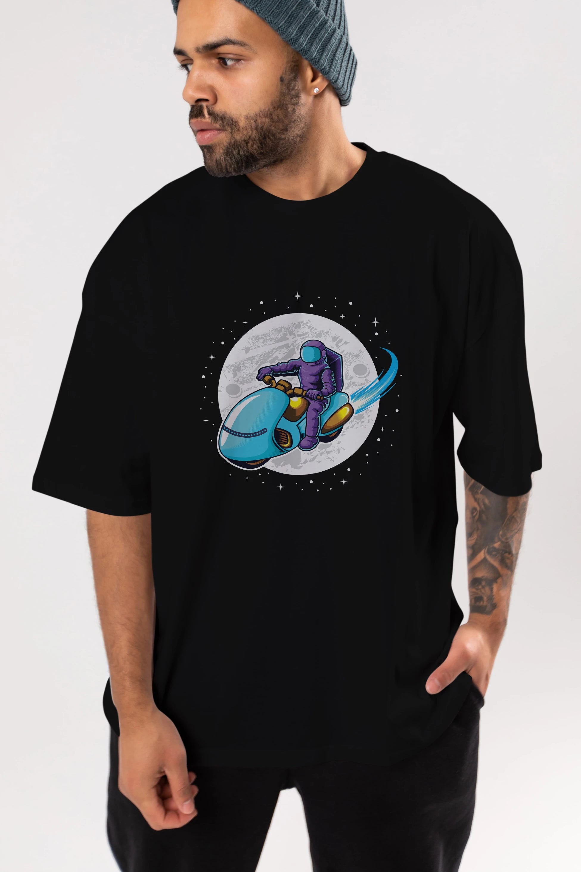 Astrorider in Space Ön Baskılı Oversize t-shirt Erkek Kadın Unisex