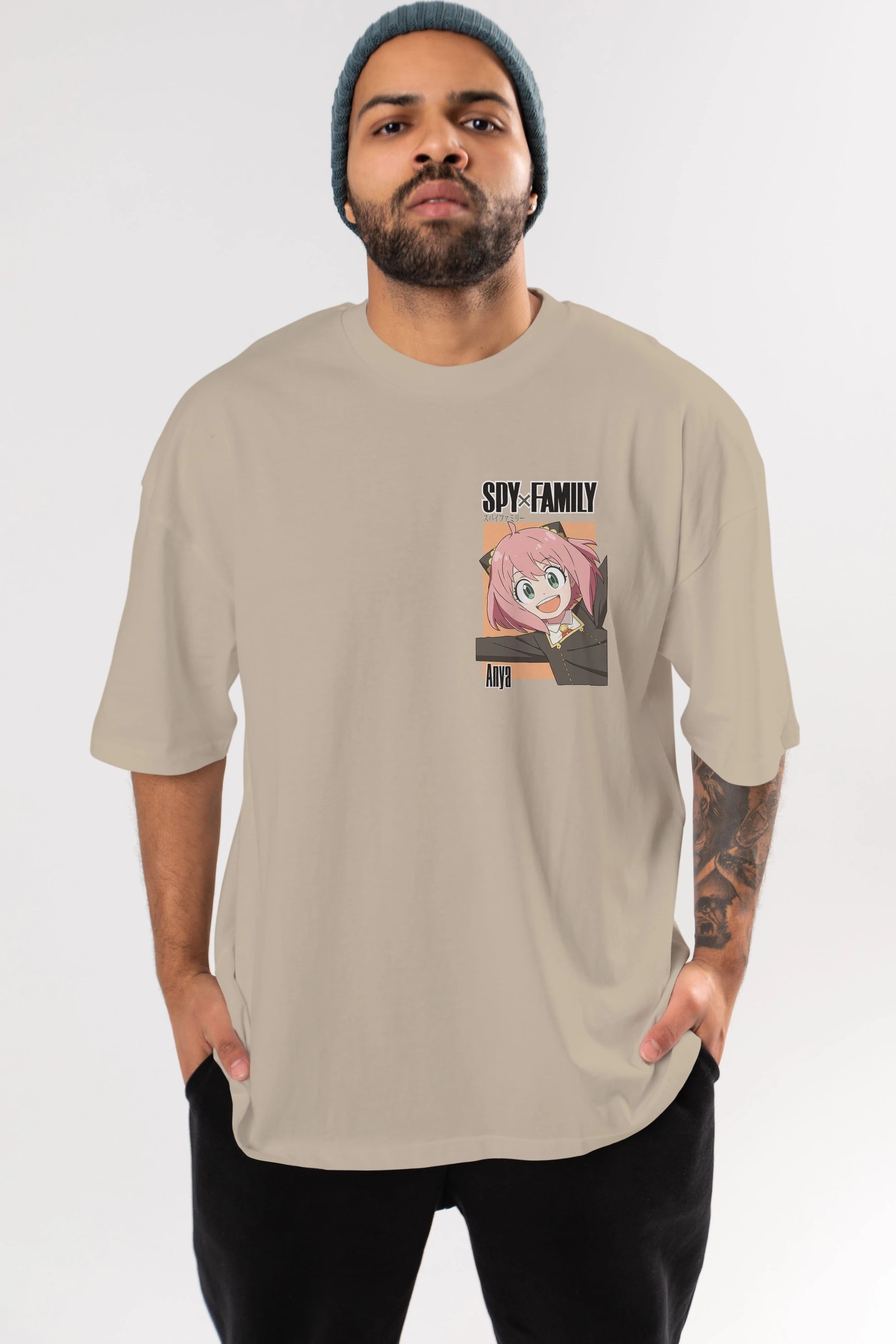 SPY X FAMILY Anya Ön Sol Baskılı Oversize t-shirt Erkek Kadın Unisex %100 Pamuk Bisiklet Yaka tişort