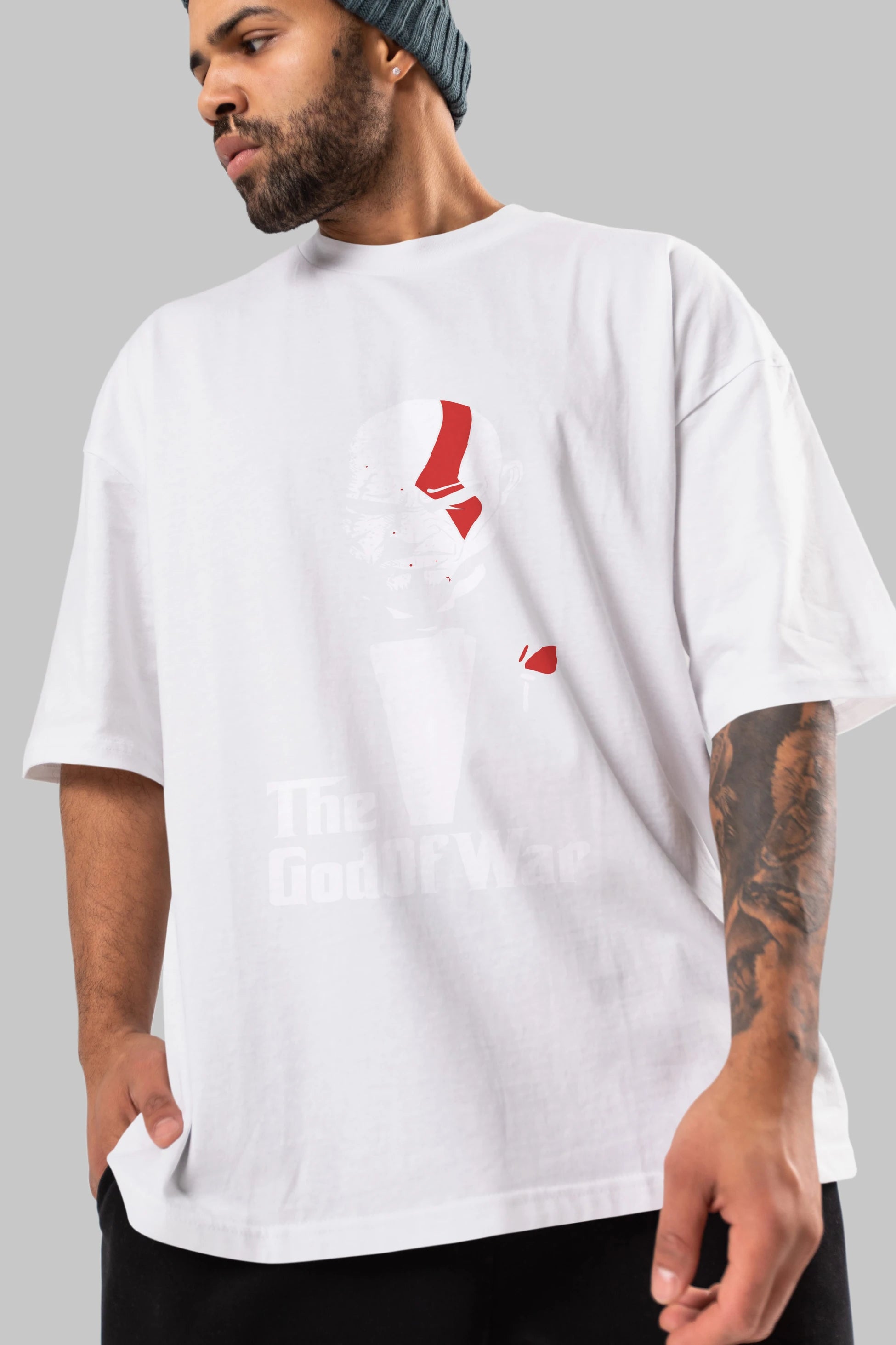The God of War Ön Baskılı Oversize t-shirt Erkek Kadın Unisex %100 Pamuk Bisiklet Yaka tişort