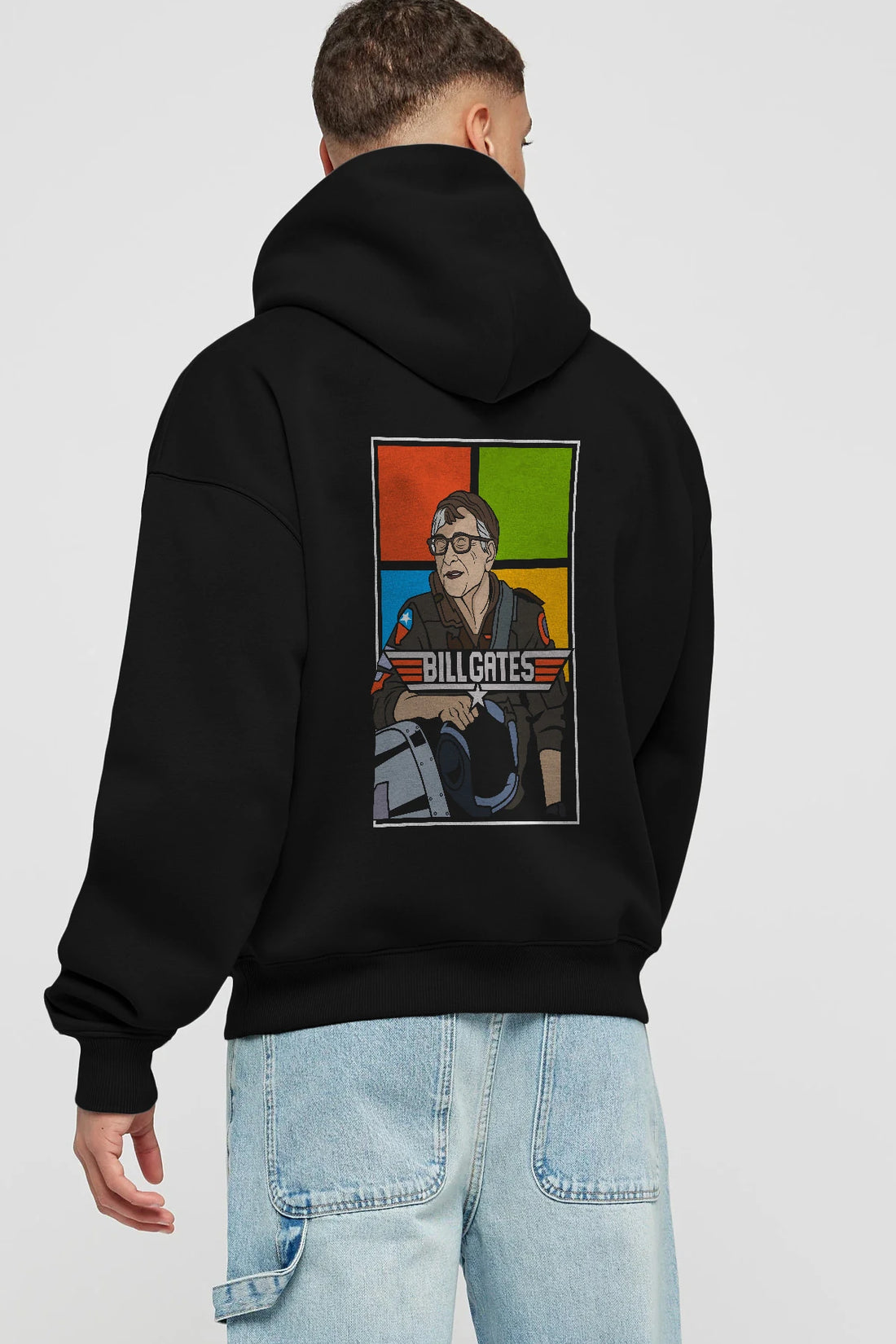 Bill Gates Top Gun Arka Baskılı Hoodie Oversize Kapüşonlu Sweatshirt Erkek Kadın Unisex