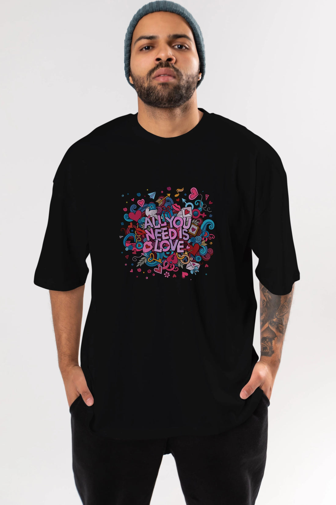 Cute Fun Colorful Heart Art Love Ön Baskılı Oversize t-shirt Erkek Kadın Unisex