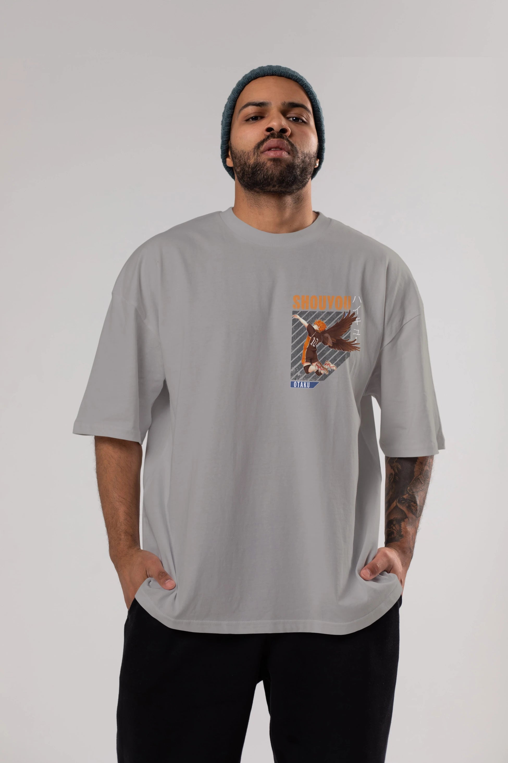Shouyou Hinata 10 Ön Sol Baskılı Oversize t-shirt Erkek Kadın Unisex %100 Pamuk Bisiklet Yaka tişort