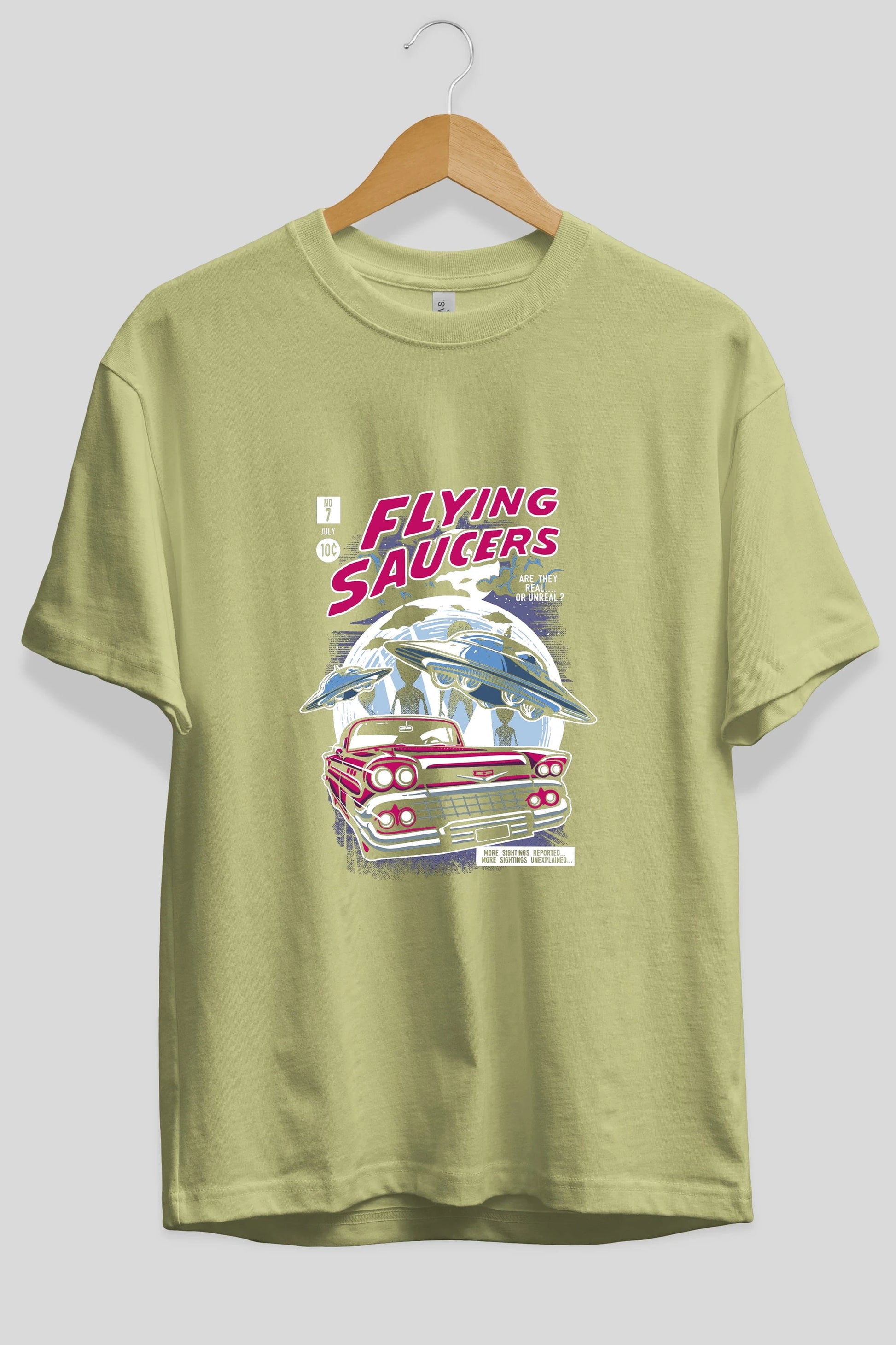 Flying Saucers Ön Baskılı Oversize t-shirt Erkek Kadın Unisex %100 Pamuk tişort