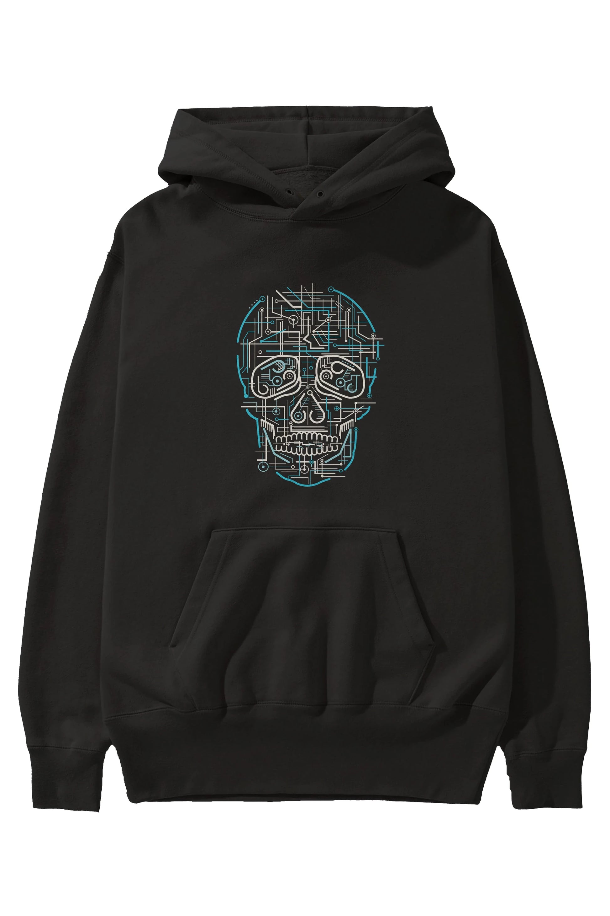 Electric Skull Ön Baskılı Hoodie Oversize Kapüşonlu Sweatshirt Erkek Kadın Unisex