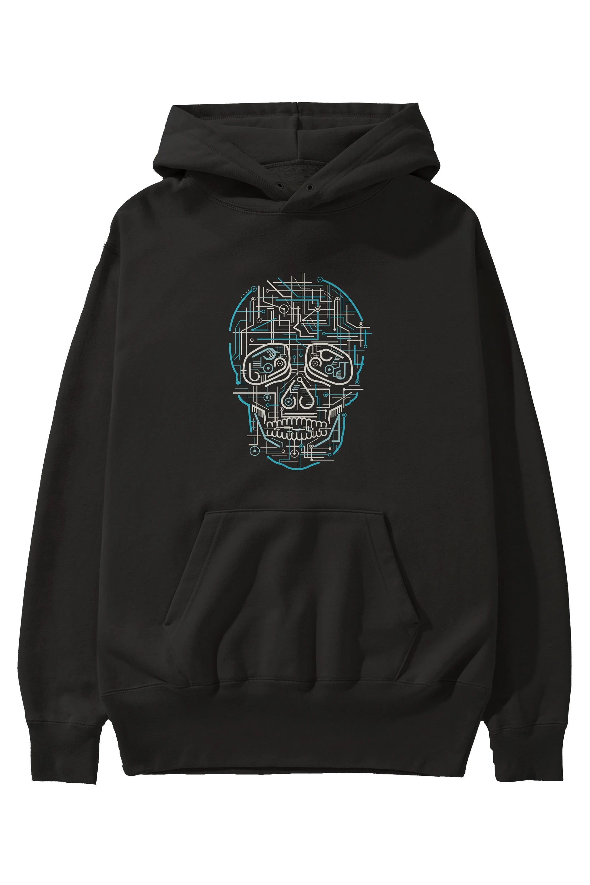 Electric Skull Ön Baskılı Hoodie Oversize Kapüşonlu Sweatshirt Erkek Kadın Unisex