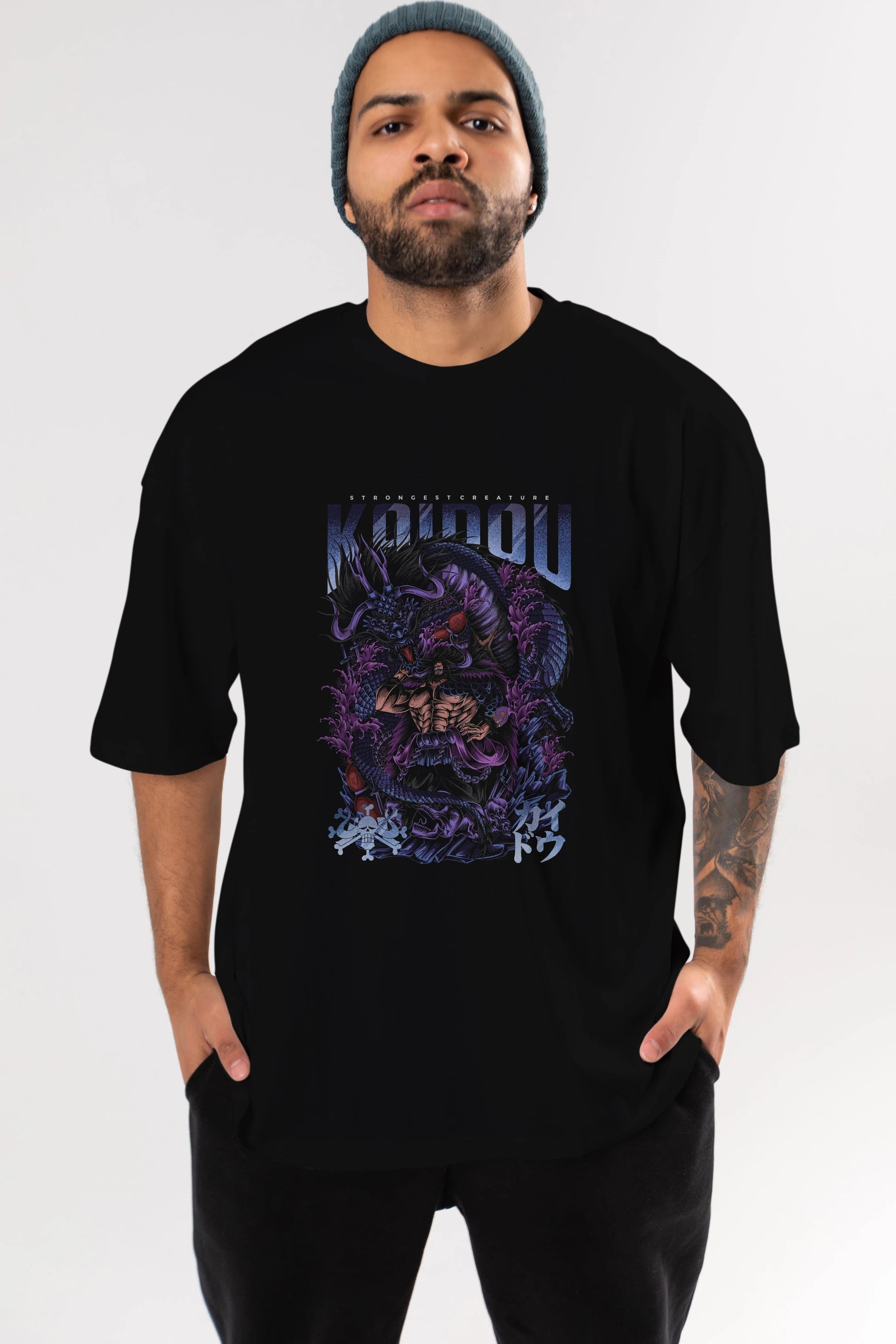 KAIDOU ONE PIECE Anime Ön Baskılı Oversize t-shirt %100 pamuk Erkek Kadın Unisex