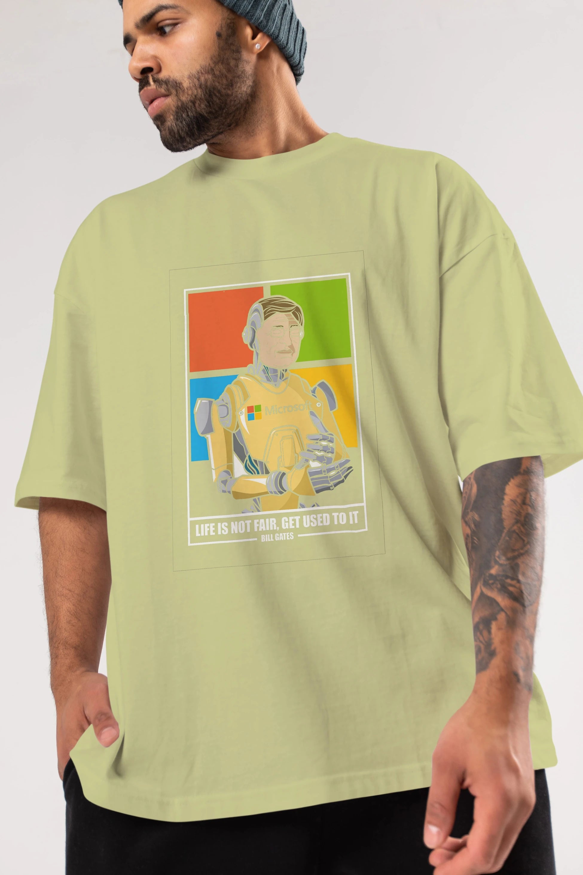 Bill Gates Robot Human Ön Baskılı Oversize t-shirt Erkek Kadın Unisex %100 Pamuk tişort