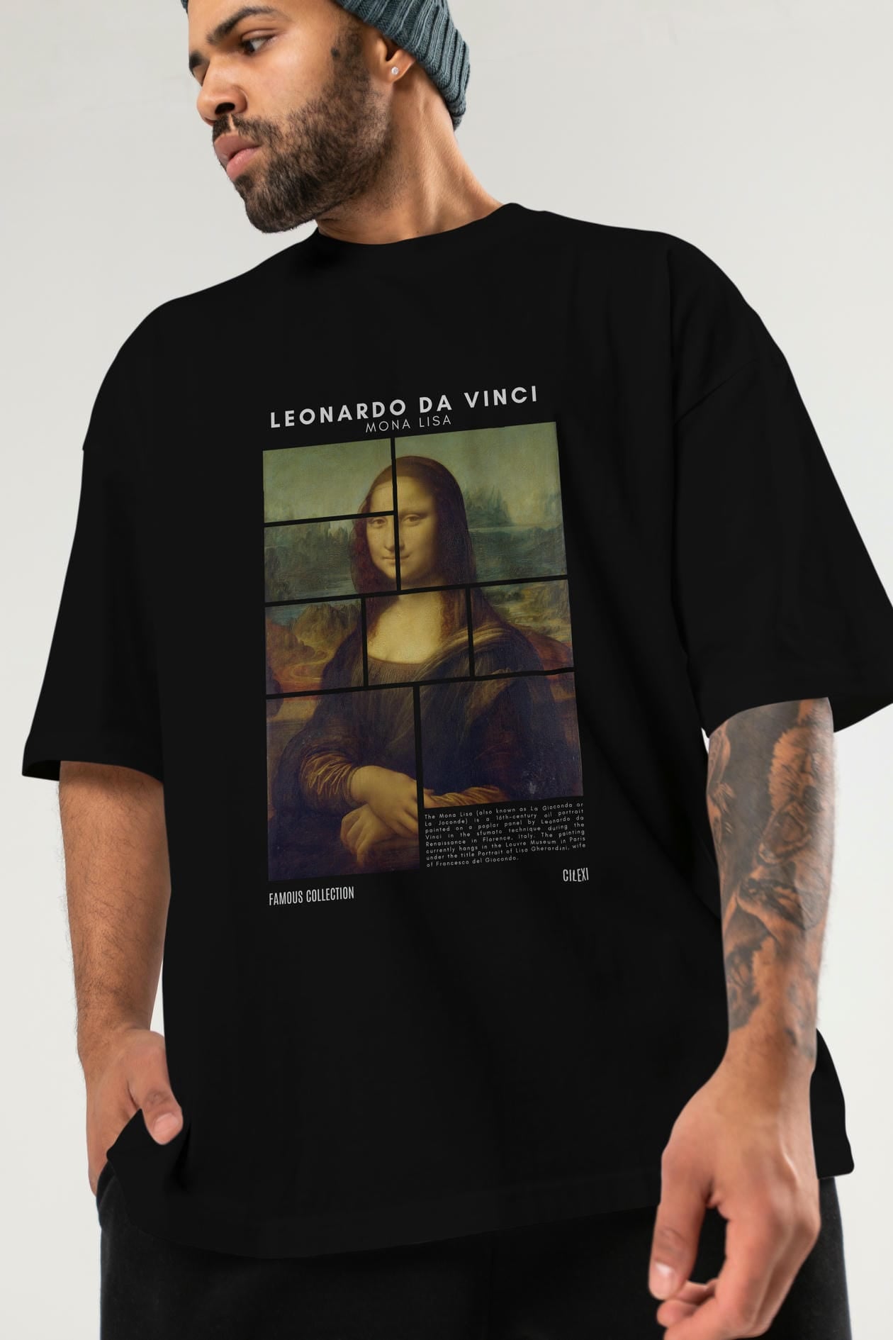 Leonardo Da Vinci Mona Lisa ön Baskılı Oversize t-shirt Erkek Kadın Bisiklet Yaka Pamuk tişort
