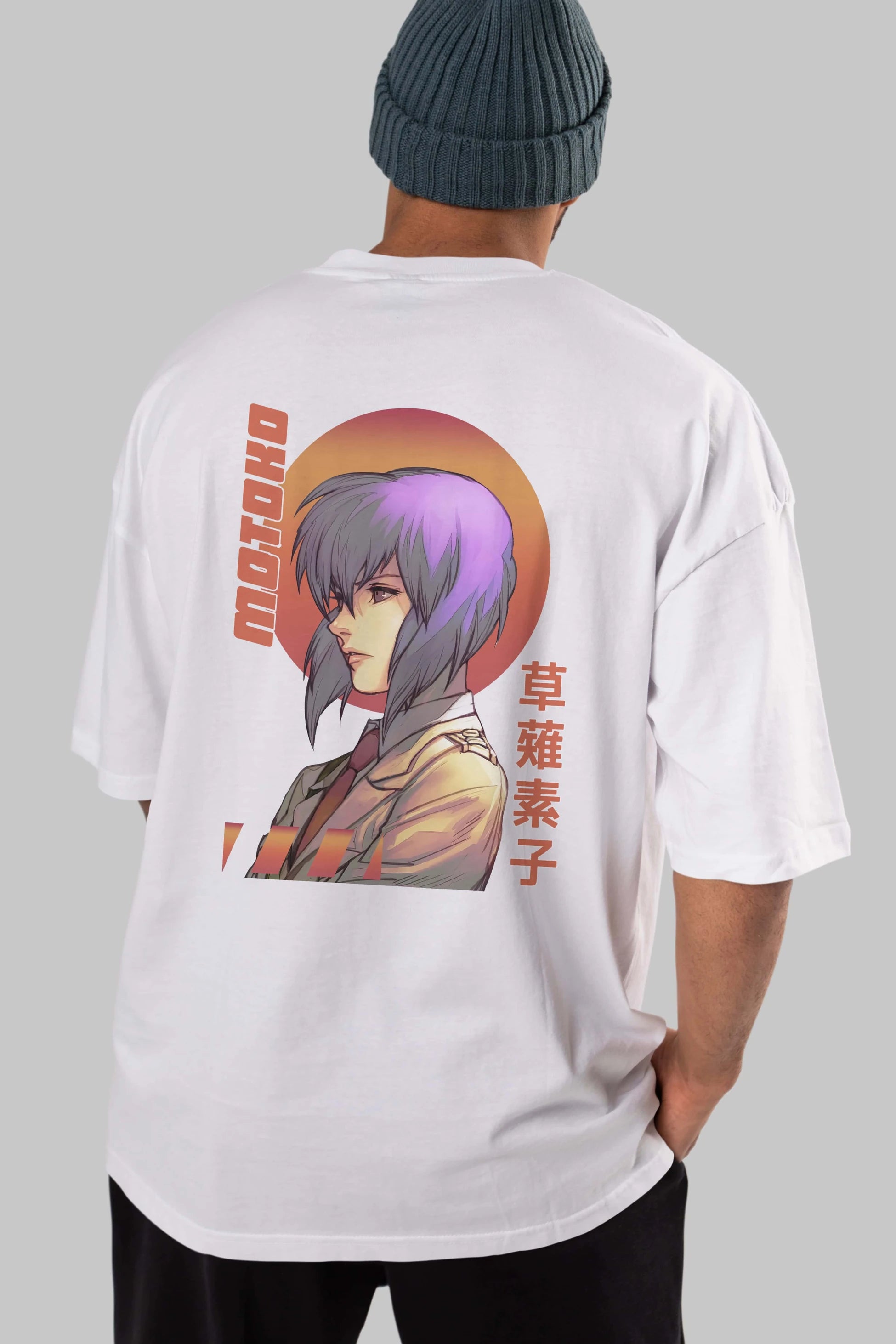Motoko Kusanagi 10 Anime Arka Baskılı Oversize t-shirt Erkek Kadın Unisex