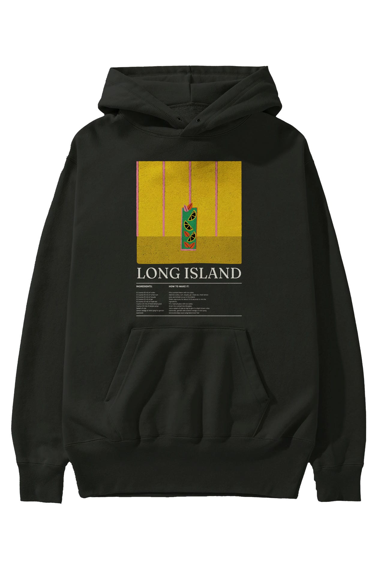 Long Island Kokteyl ön Baskılı Hoodie Oversize Kapüşonlu Sweatshirt Erkek Kadın