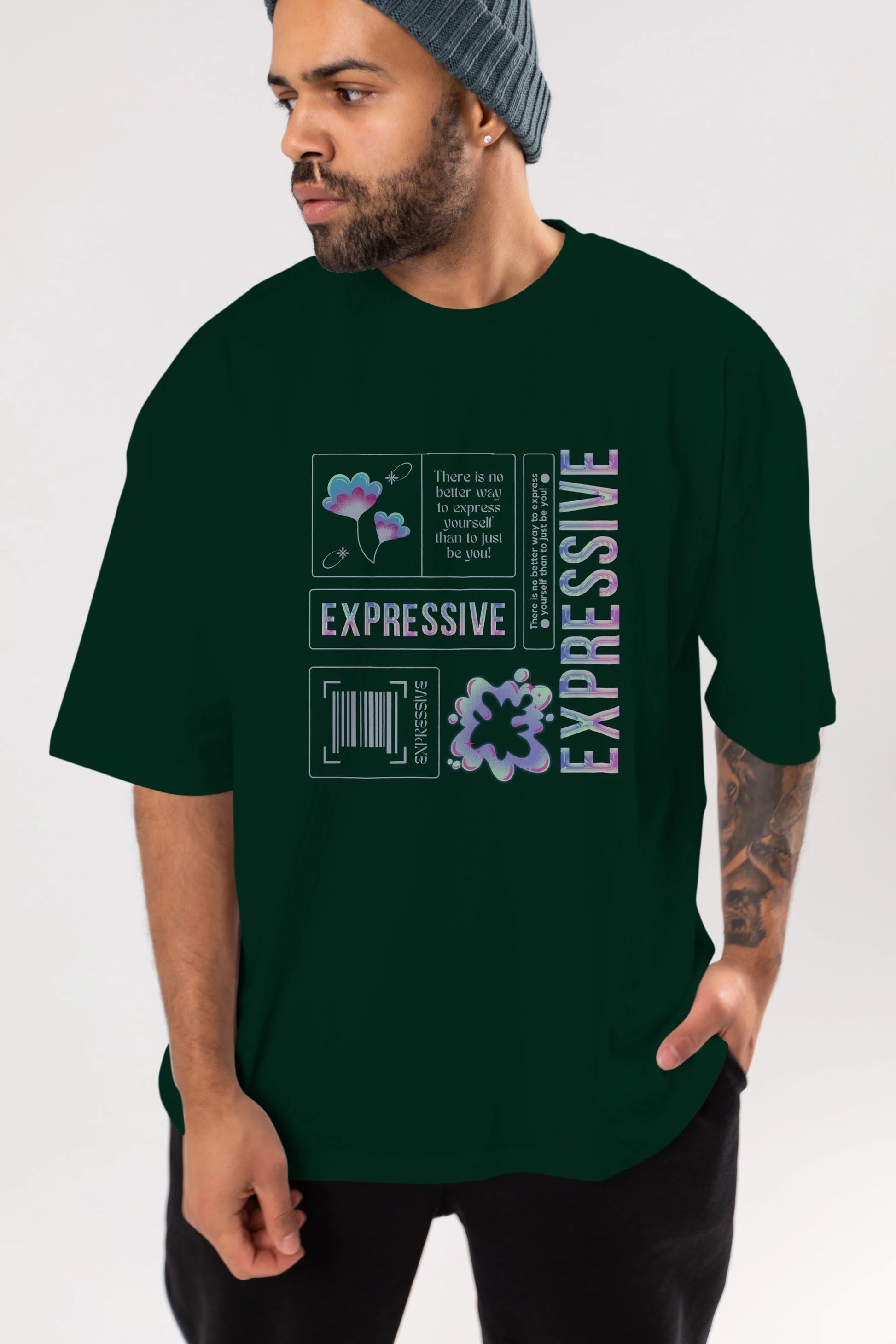 Expressive Streetwear Ön Baskılı Oversize t-shirt Erkek Kadın Unisex