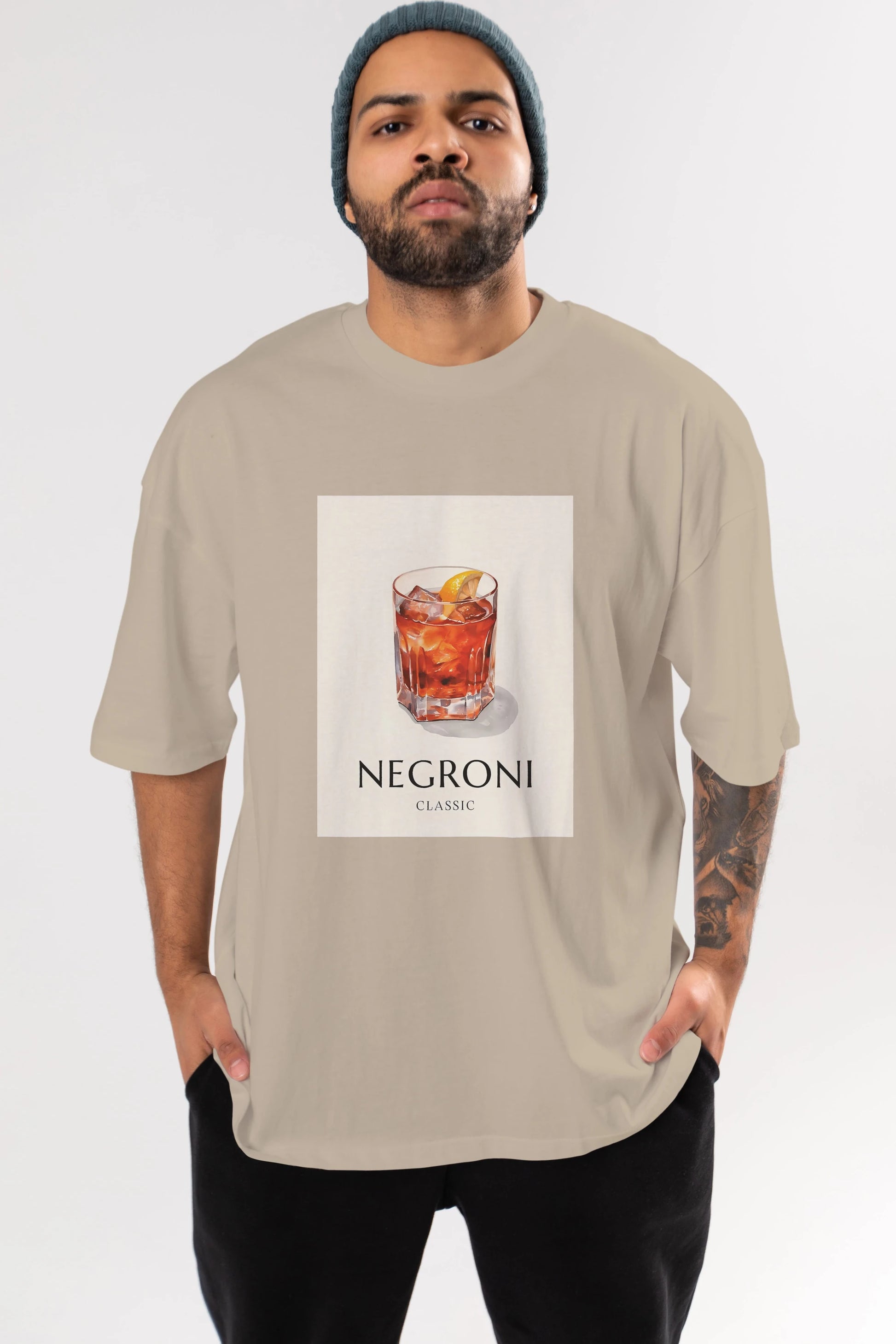 Negroni Classic Ön Baskılı Oversize t-shirt Erkek Kadın Unisex %100 Pamuk Bisiklet Yaka tişort