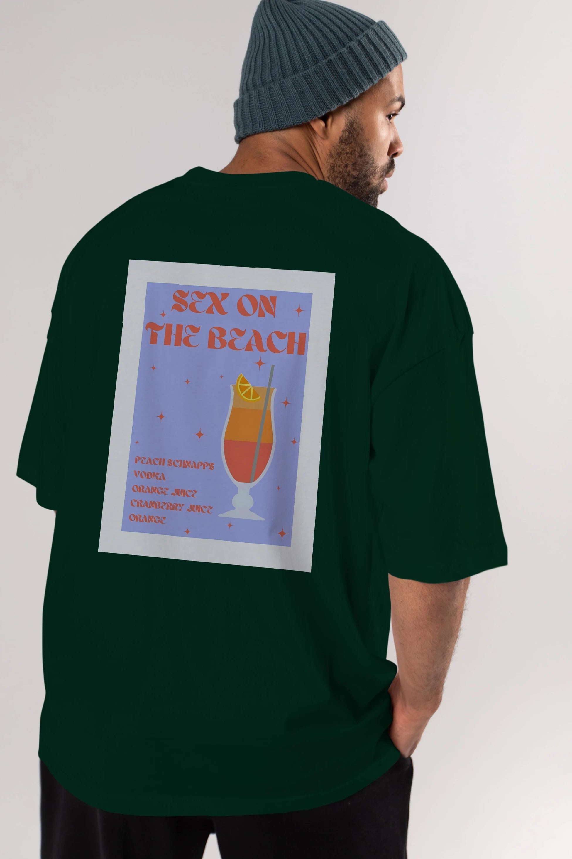 Sex On The Beach Arka Baskılı Oversize t-shirt Erkek Kadın Unisex %100 Pamuk Bisiklet Yaka tişort