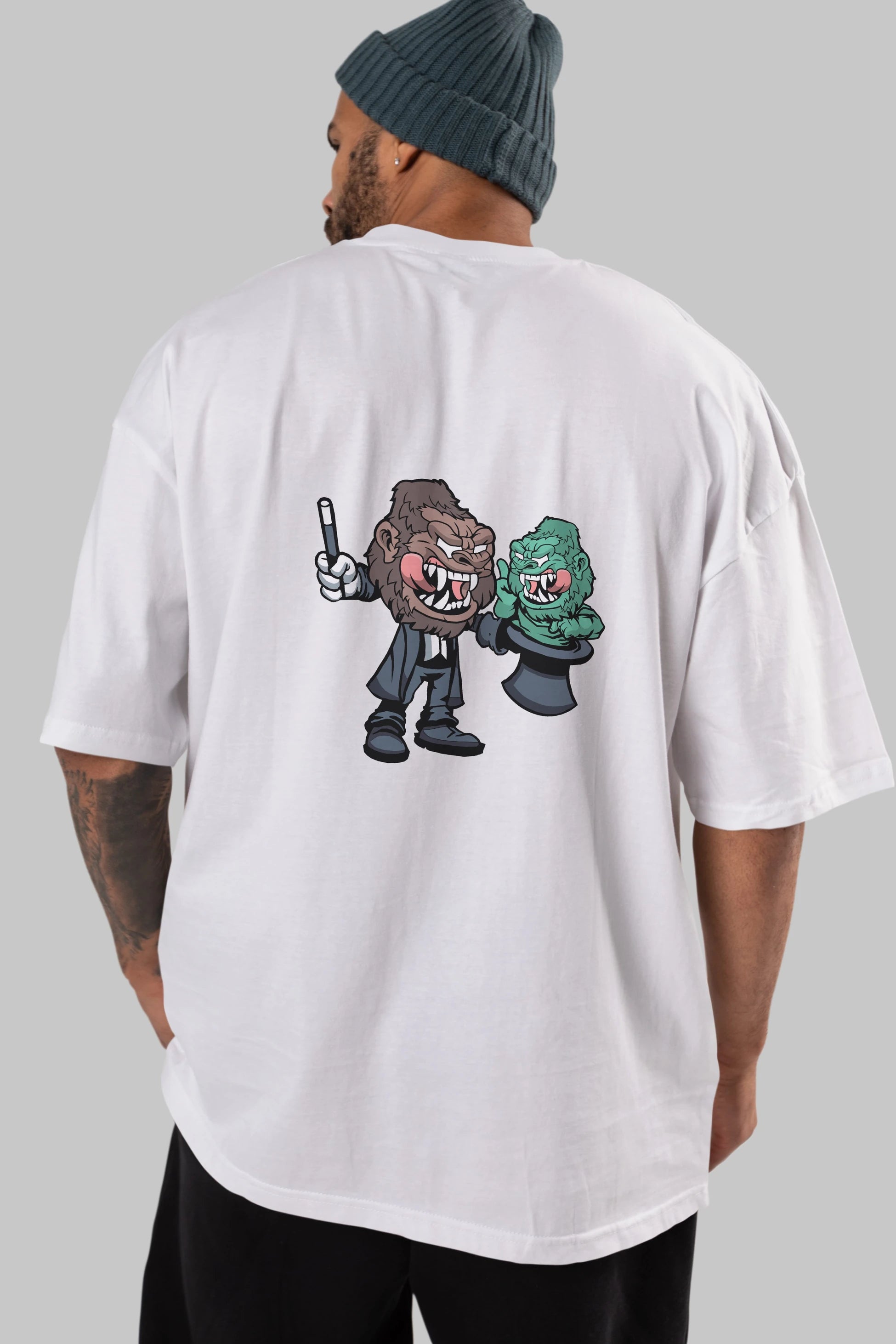 Gorilla Magician Arka Baskılı Oversize t-shirt Erkek Kadın Unisex %100 Pamuk tişort