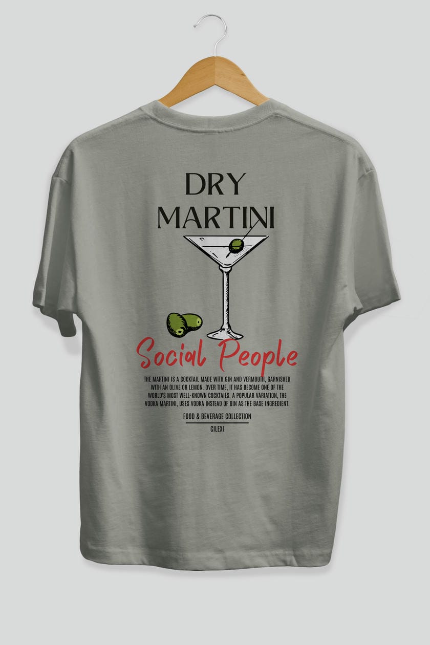 Dry Martını Kokteyl Serisi Baskılı Oversize t-shirt Erkek Kadın Unisex %100 Pamuk Bisiklet Yaka tişort