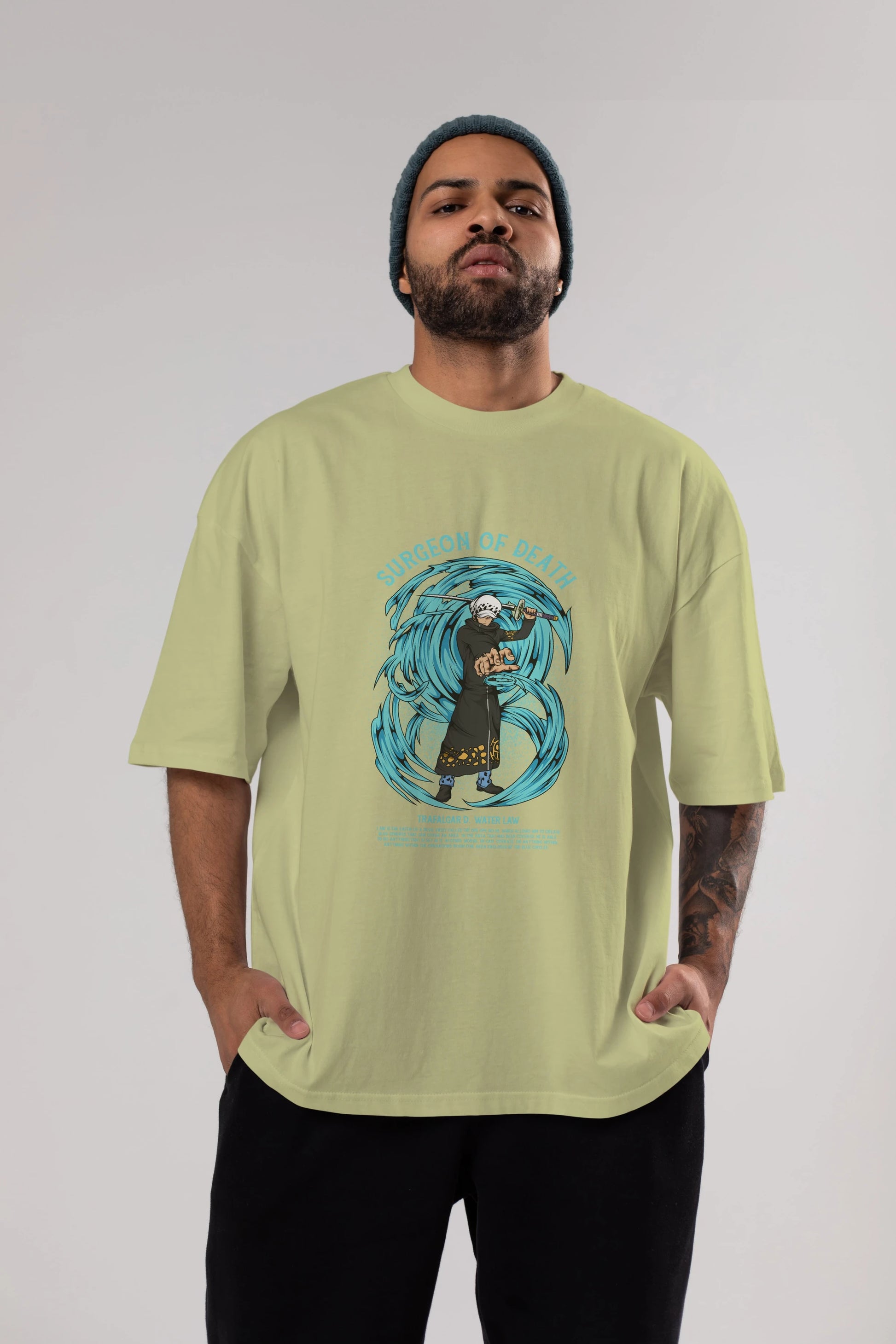 Trafalgad D. Water Law Anime Ön Baskılı Oversize t-shirt %100 pamuk Erkek Kadın Unisex