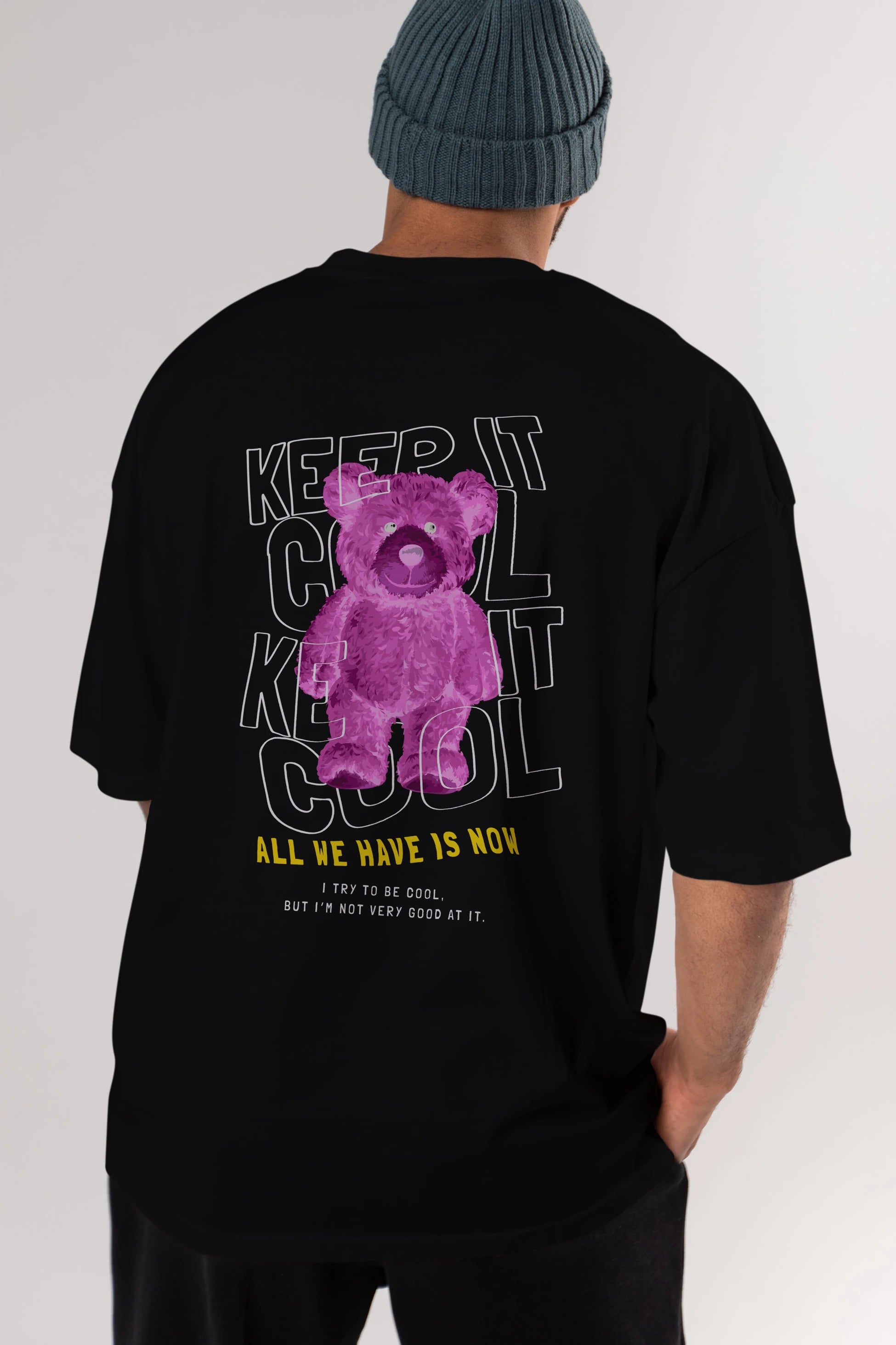 Keep it Cool Bear Arka Baskılı Oversize t-shirt Erkek Kadın Unisex