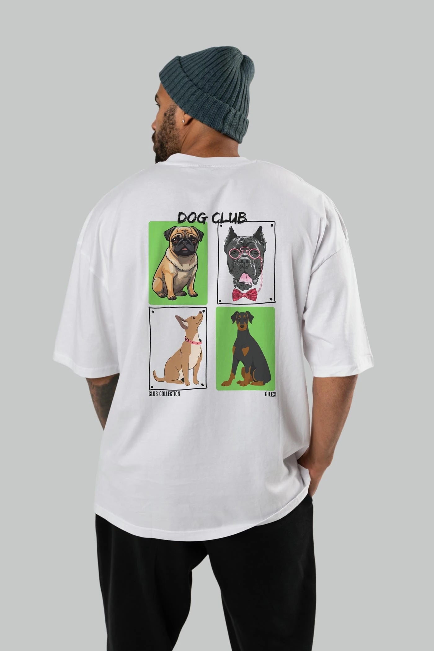 Dog Club Arka Baskılı Oversize t-shirt Erkek Kadın %100 Pamuk Bisiklet Yaka tişort