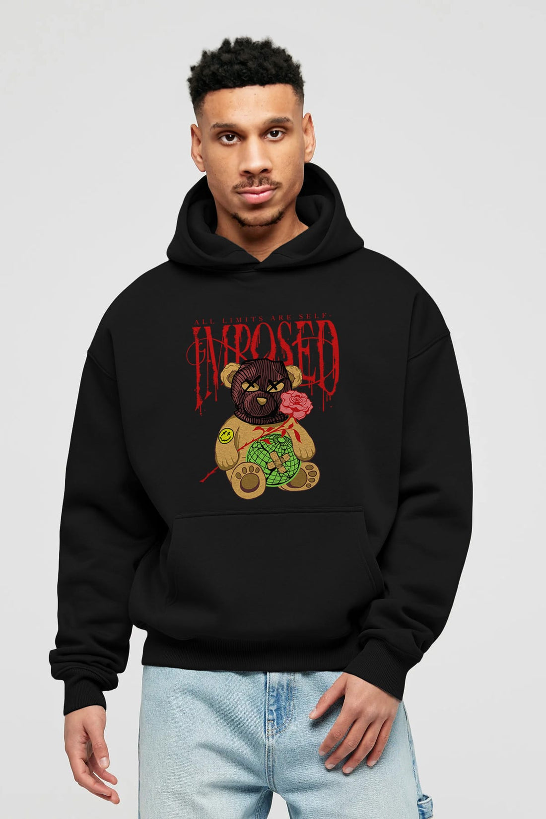 All Limits Bear Ön Baskılı Hoodie Oversize Kapüşonlu Sweatshirt Erkek Kadın Unisex
