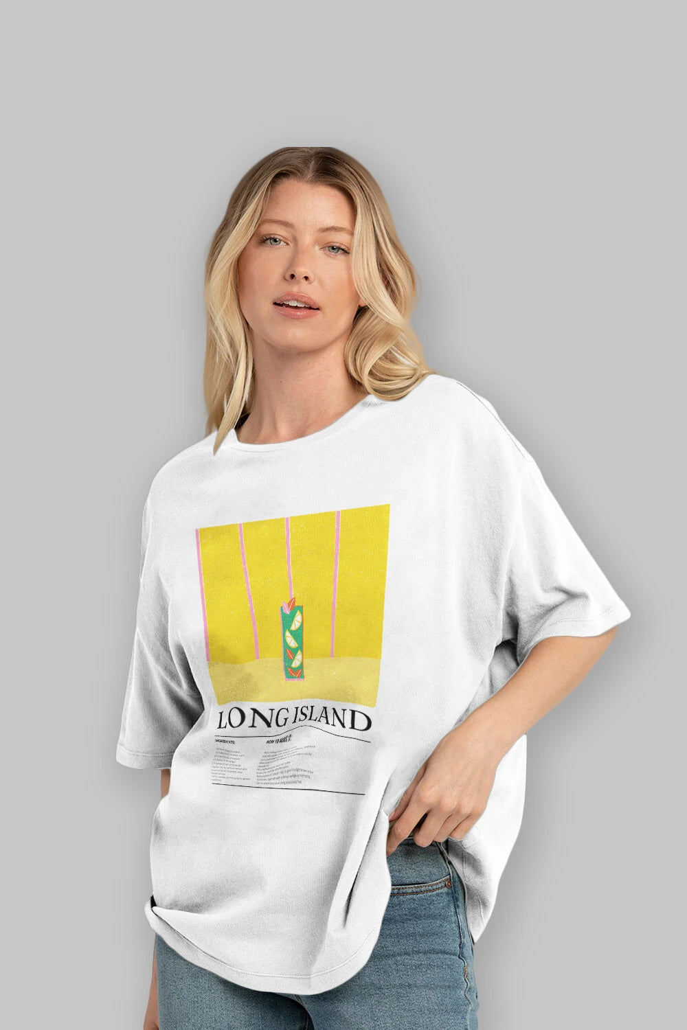 Long Island Kokteyl Ön Baskılı Oversize t-shirt Erkek Kadın %100 Pamuk Bisiklet Yaka tişort